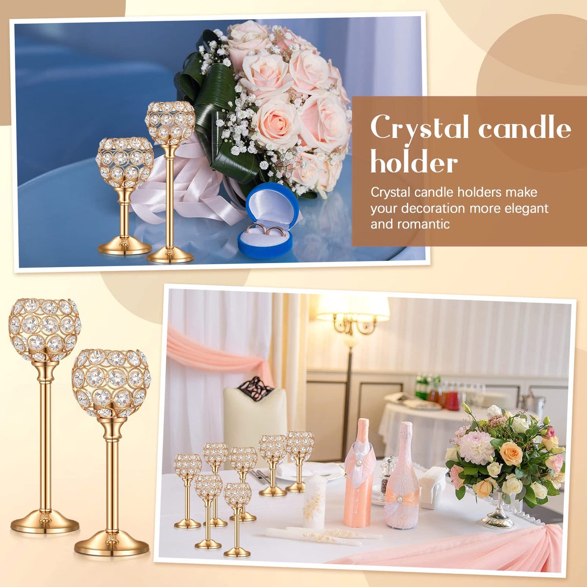 Qunclay 18 Pieces Crystal Candle Holders Bulk Candle Stick Holder Centerpieces for Table Wedding Centerpieces Crystal Decorative Tealight Dining Table Decor for Party(Gold)