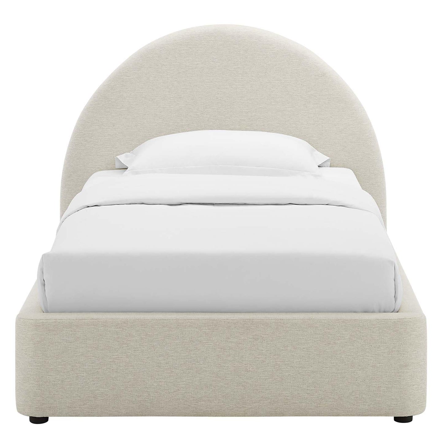 Modway Resort Twin Size Platform Bed with Arch Shaped Round Headboard in Heathered Weave Ivory, Woven Heathered Fabric Upholstery, Soft Cloud Bed Frame, No Box Spring Needed, Strong Wood Slats
