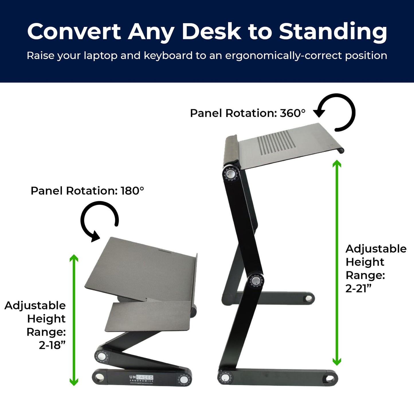 WorkEZ Adjustable Standing Desk Converter w/2 Fans & 3 USB Ports, Sit to Stand Desk Riser Monitor Standing Computer Desk, Height & Angle Negative Tilt
