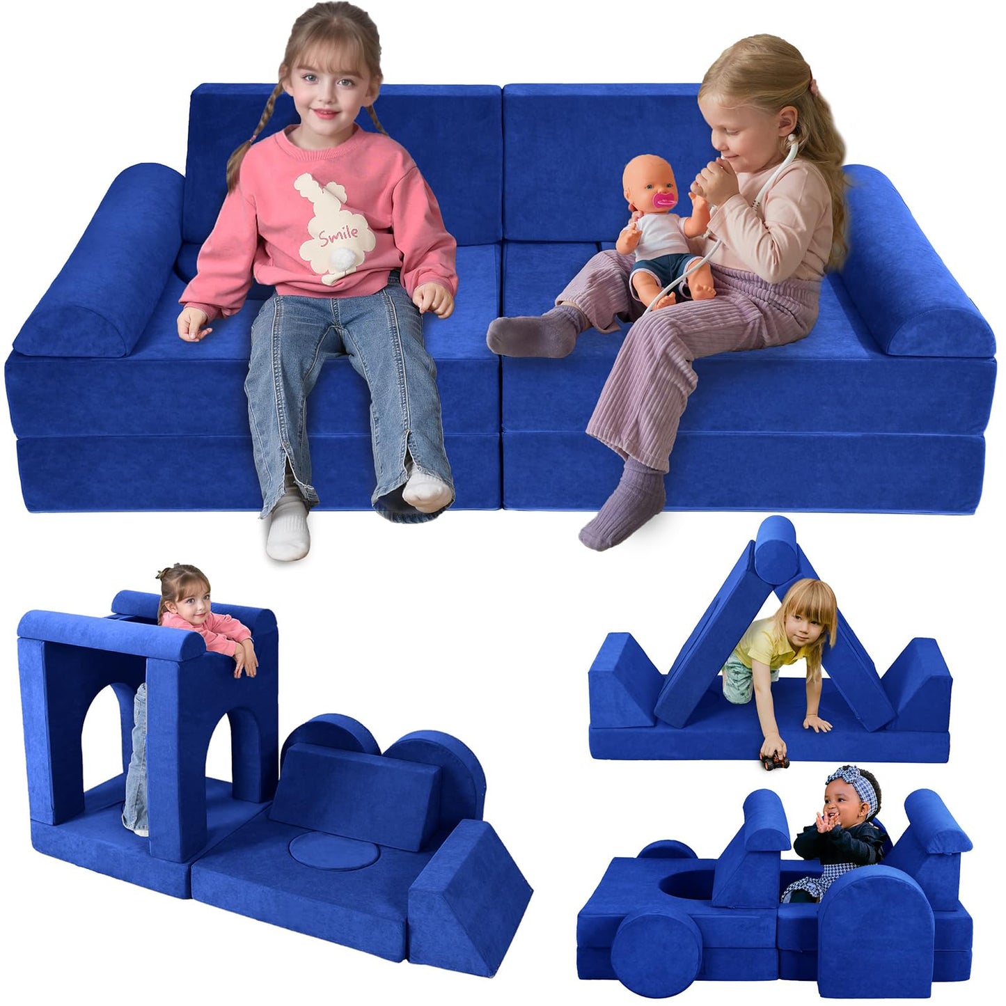 Winhomish 12 Pcs Modular Kids Play Couch – Premium Soft Foam, Removable Cover, Comfortable & Safe Toddler Couch for Children 1-6 Years, Portable & Easy to Clean, Ideal for Living Room & Playroom, Blue