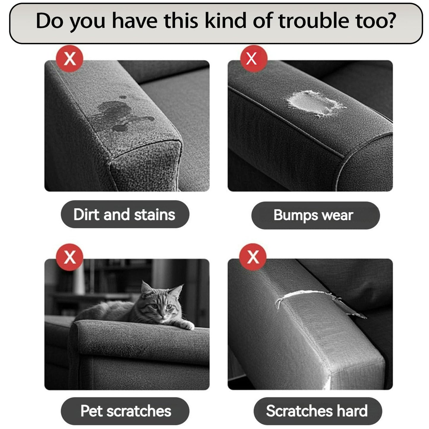 Couch Arm Covers & Arm Chair Covers Set of 2 - Stretch Sofa Armrest Protectors with Non-Slip Grip, Machine Washable Polyester Fabric for Recliner/Loveseat/Sectional (Blue)