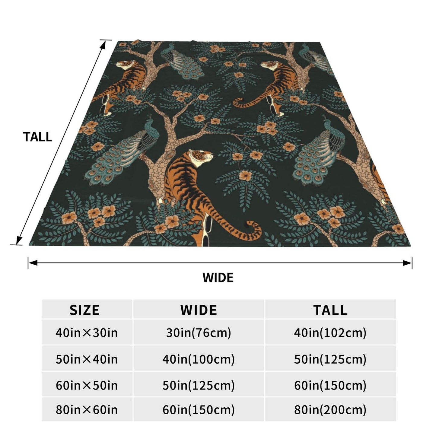 Tiger and Peacock Throw Blanket 50"X40" Lightweight Flannel Throws Blankets for Couch Bed Sofa Living Room Bedroom Home Decor,Soft Cozy Fluffy Fuzzy Plush Blanket for All Season
