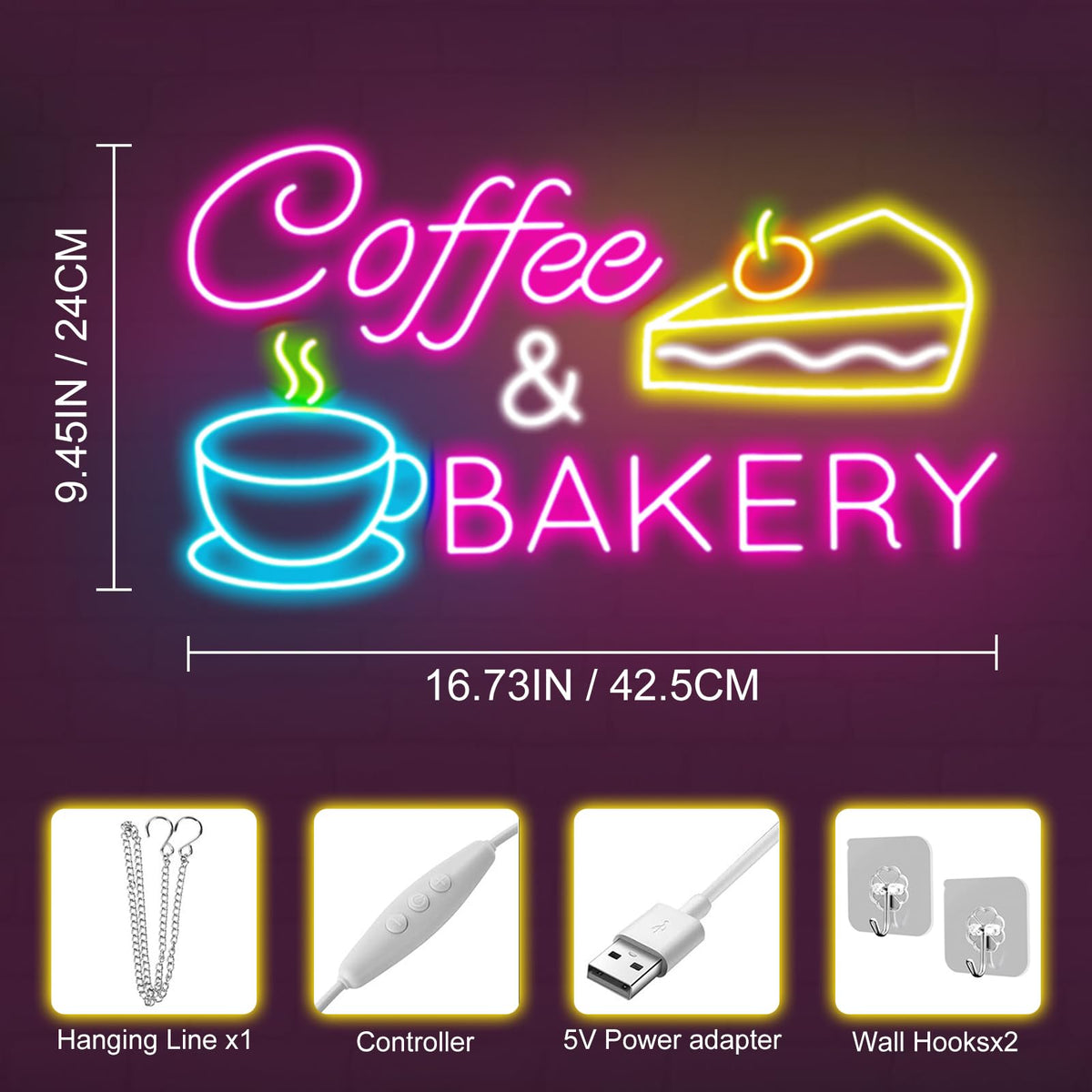 Coffee & Bakery Neon Sign, Open Cake Bakery And Coffee Shop Neon Light,Cake Bakery Wall Decor for family party birthday, kitchen coffee bar dhop restaurant hotel decoration weddings & retail decor