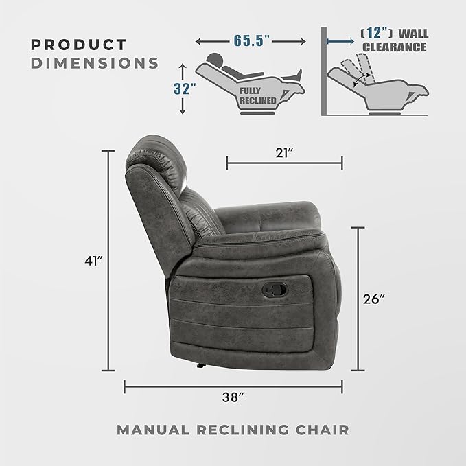 Lexicon Recliner Chair, Home Theater Seating, Manual Polished Microfiber