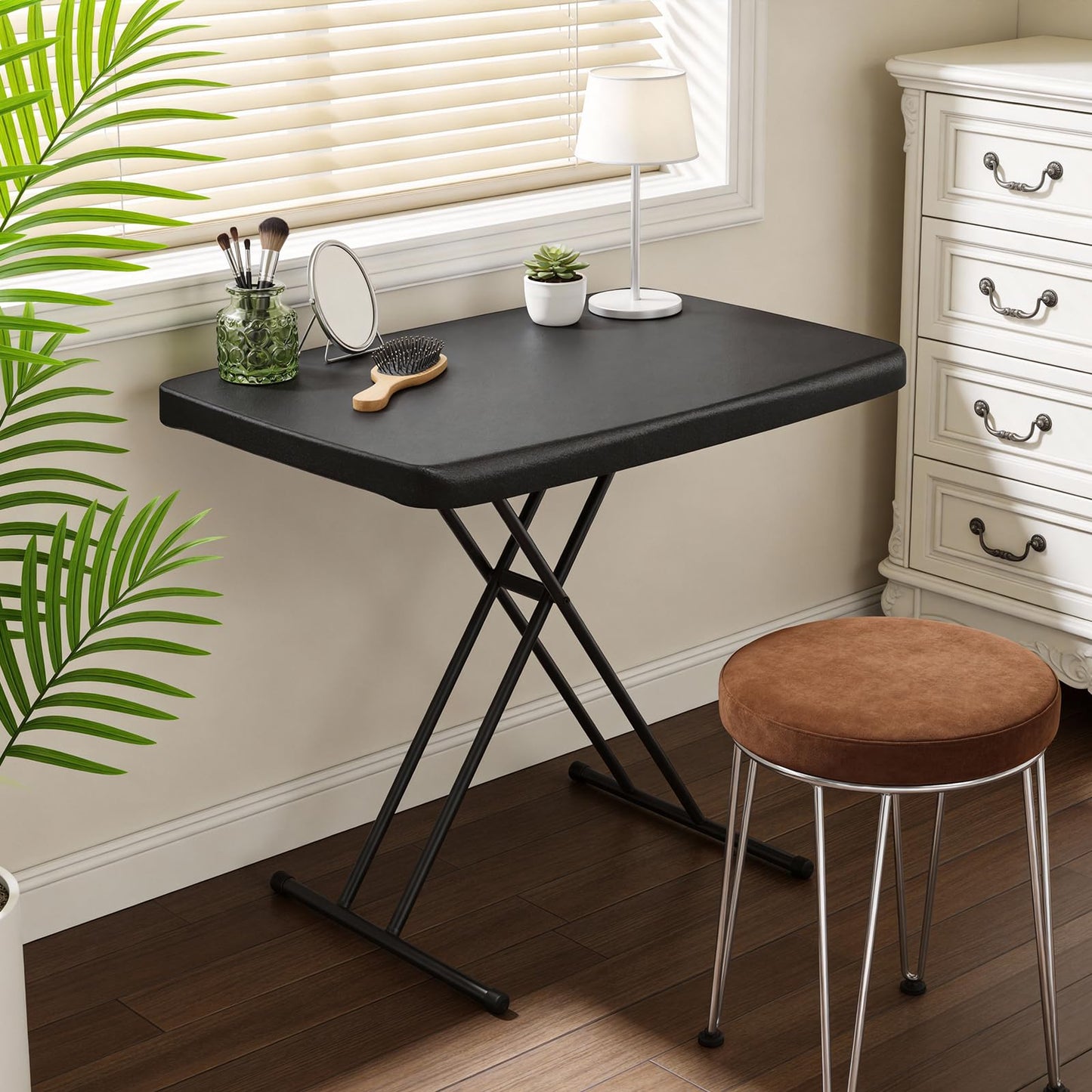 FurniEdge 30 Inch Folding Table, Adjustable Height TV Tray for Small Spaces, Heavy Duty Foldable Utility Table for Laptop, Dining, Camping, No Assembly, 200 lbs Capacity, Black Granite