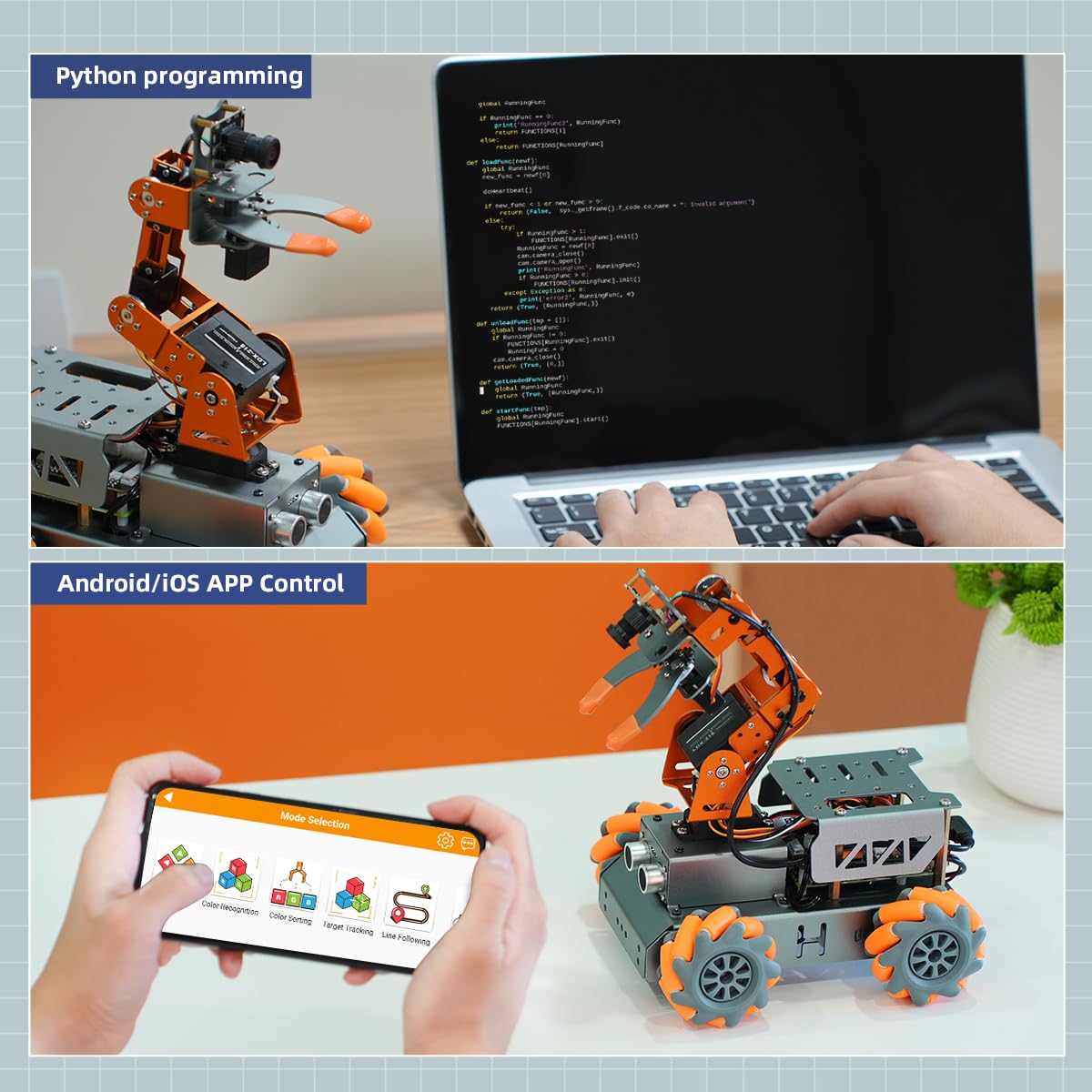 HIWONDER 5DOF AI Vision Robotic Arm Powered by Raspberry Pi Smart Robotic Arm Mecanum Wheel Chassis Robot Car Kit DIY Robot for Beginners, with RPi5 8GB