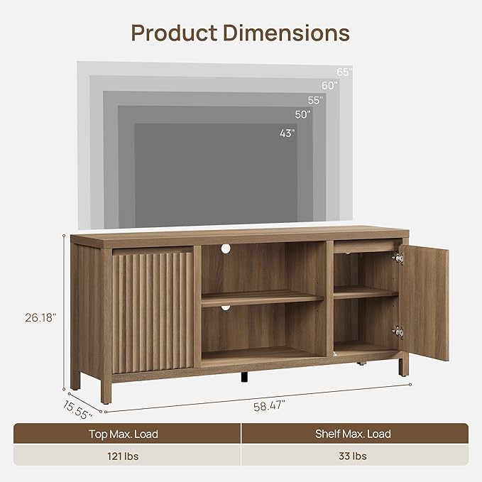 SICOTAS Fluted TV Stand for 55 65 inch TV