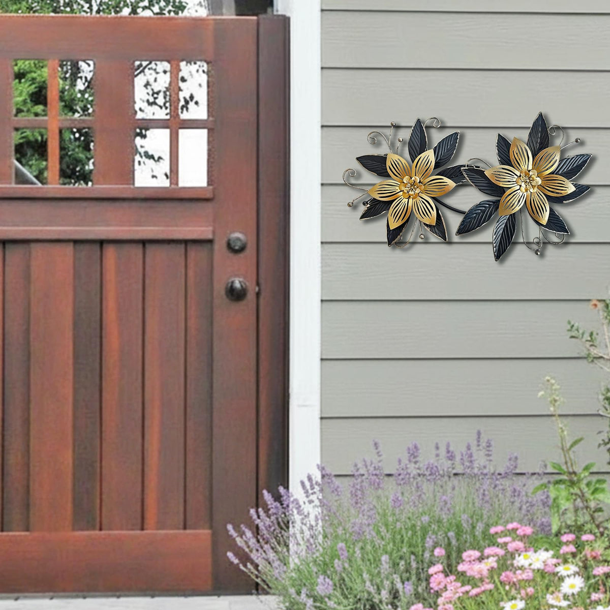 LIFFY Black Wall Decor,15" 3D Multi-layer Metal Flowers Wall Decor, Rustic Modern Floral Sculpture for Indoor Kitchen Bedroom Living Room Office Outdoor Garden Patio
