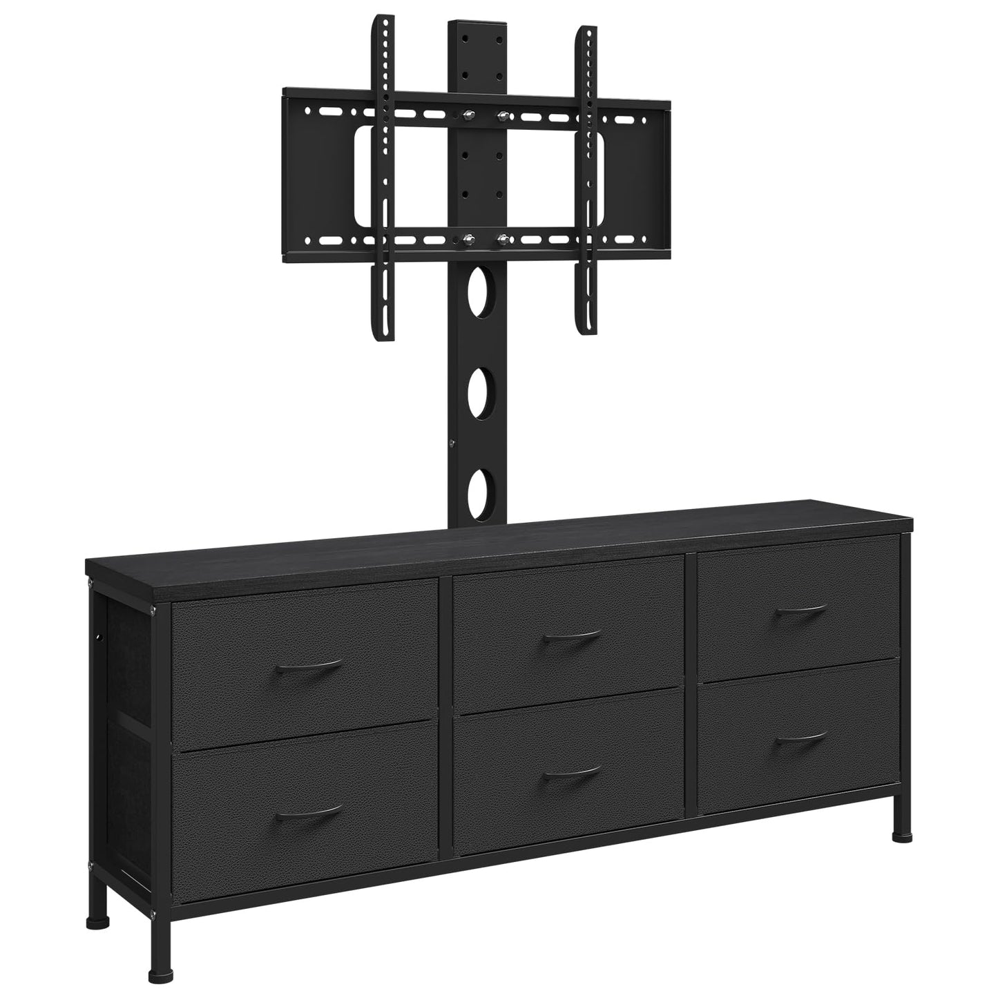 DrawXynth TV Stand with Mount, Fabric Dresser with 6 Drawers for 32/45/55/60/65/75 inch TVs, Black Dresser Entertainment Center, Modern Media TV Console Table