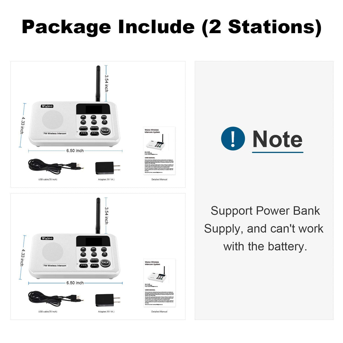 Wuloo Intercoms Wireless for Home 1 Mile Range 22 Channel 100 Digital Code Display Screen, Wireless Intercom System for Home House Business Office, Room to Room Intercom Communication(2Station, White)