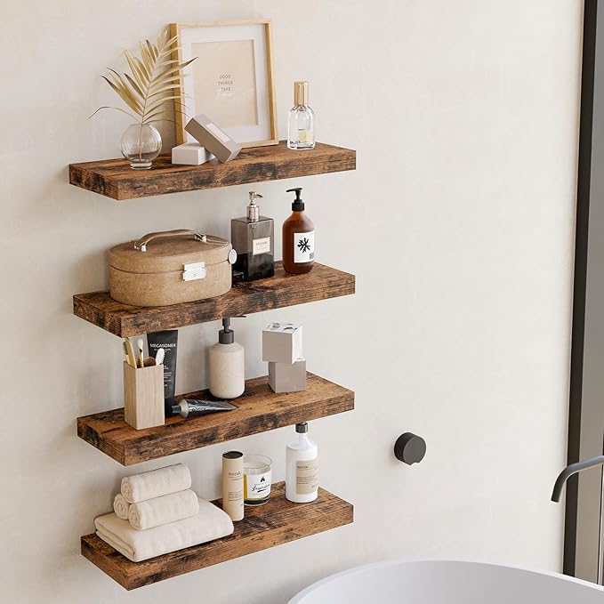 Fixwal Wood Floating Shelves, Wall Shelves Set of 4, Shelves