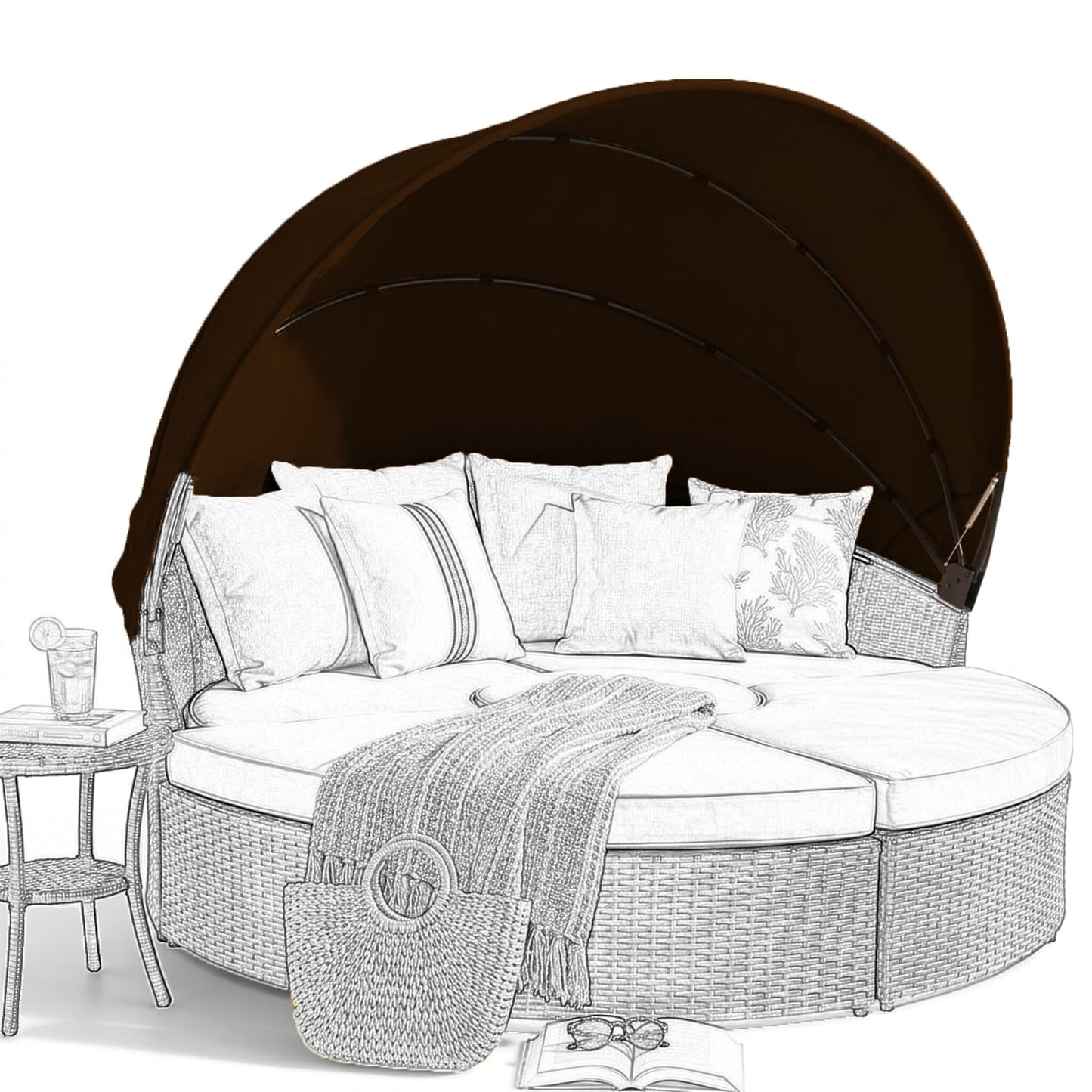 SWFEMWS Round Canopy Cover for 66"-75" Outdoor Daybeds, Water-Resistant & UV-Resistant, Easy Installation with Hook and Loop Straps, Fits Wicker Sunbeds, No Tools Needed