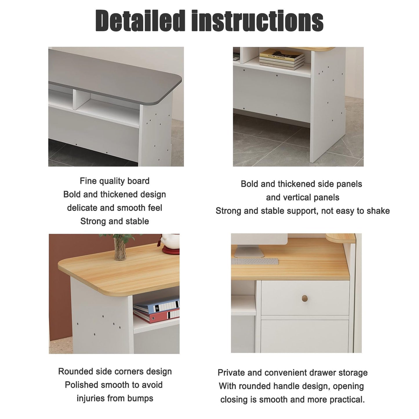 Reception Desk Counter Table, Modern Retail Checkout Counter with Drawers, L-Shaped Cashier Cabinet Wooden Front Desk for Convenience Store Hotel Beauty Salon
