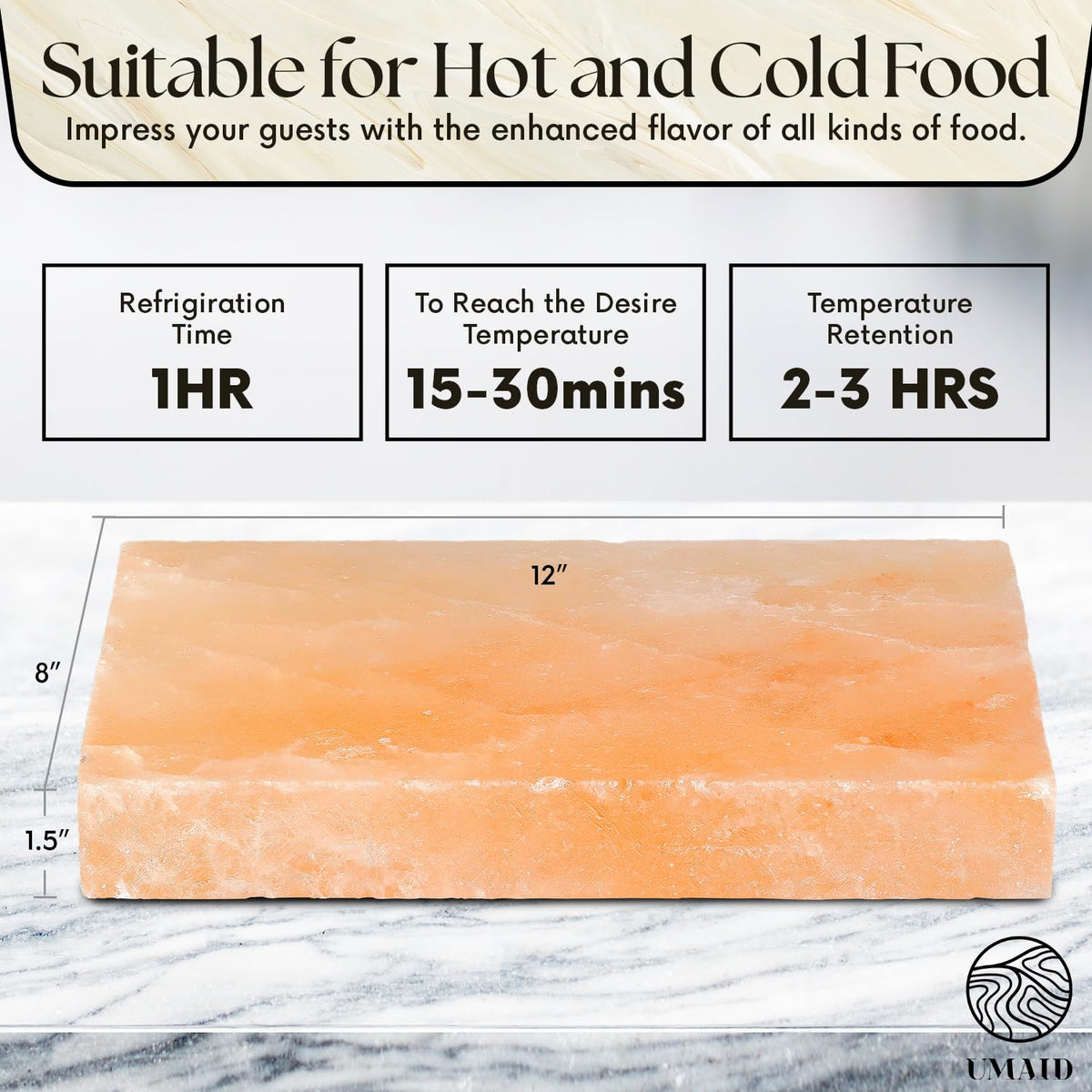 UMAID Himalayan Salt Block Cooking Plate 12x8x1.5 – Food Grade Pink Himalayan Salt Stone for Cooking, Grilling, Serving & Cutting – Includes Steel Tray & Grilling Recipe Booklet – Unique Gifts for Men & Dad Gifts for Fathers Day