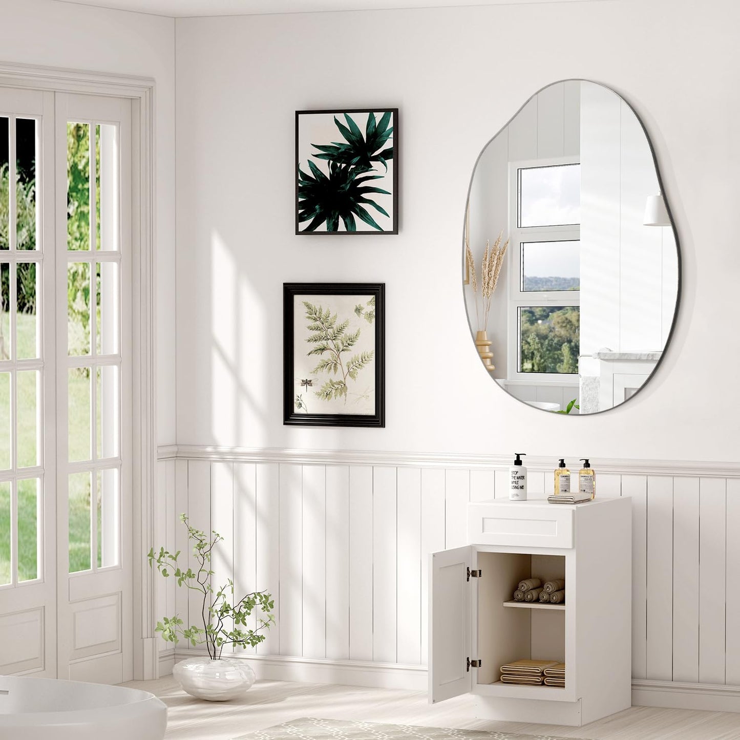 Lzuso Bathroom Wall Mirror Wood Framed Modern Decorative Irregular Asymmetrical Mirrors for Bedroom Living Room Entryway Dressing Table Wall Decoration Room Decor 26" L x 18" W