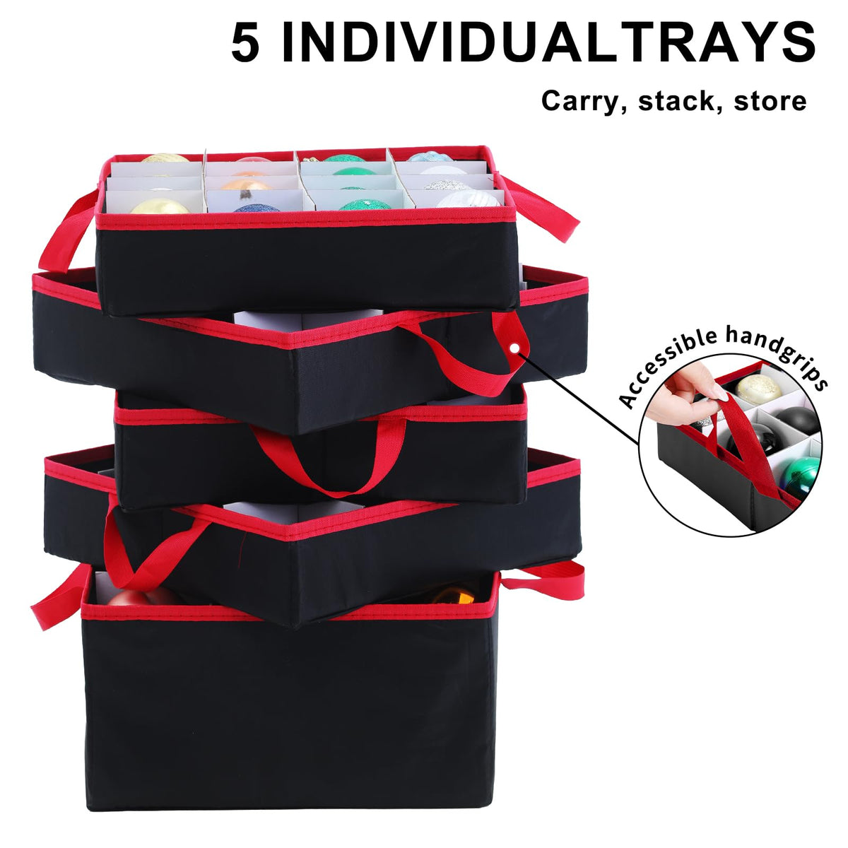 BIEBOS Large 2-in-1 Christmas Ornament Storage Box - High Capacity Storage, Easy Organization Protect Your Holiday Decorations (Black)