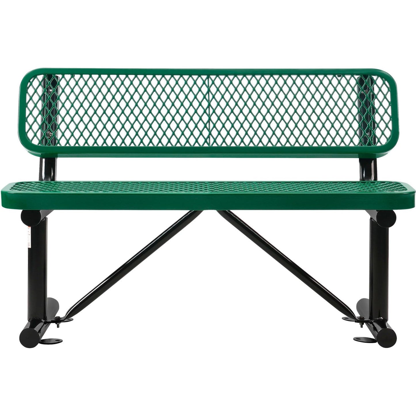 Global Industrial 4'L Heavy Duty Expanded Metal Mesh Bench with Backrest with Steel Frame, Portable Outdoor Bench, 1000 lbs Capacity, Green, 48" L x 24" W x 33" H
