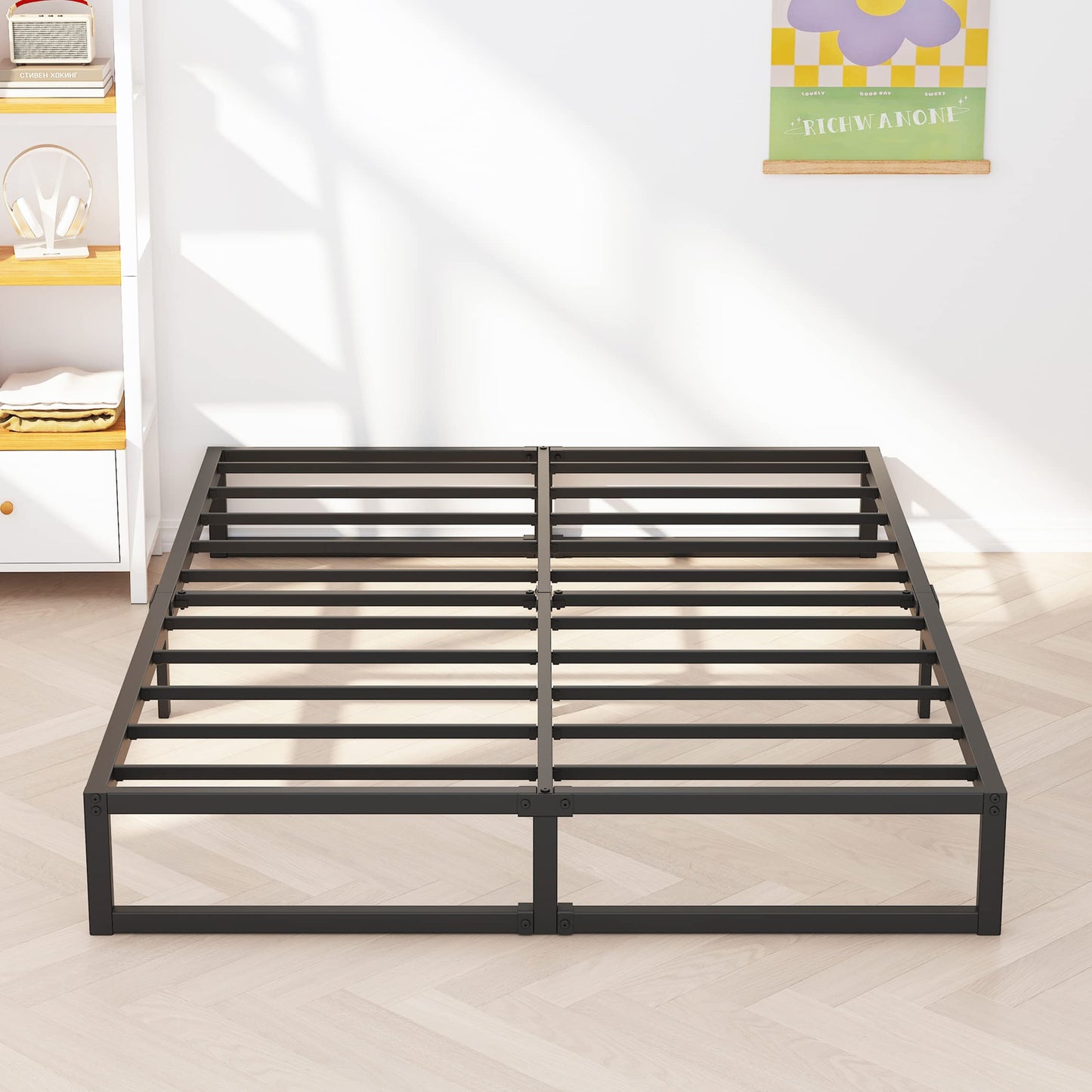 Richwanone 10 Inch Bed Frame Full Metal Platform Mattress Foundation with Steel Slat Support, No Box Spring Needed, Easy Assembly, Black