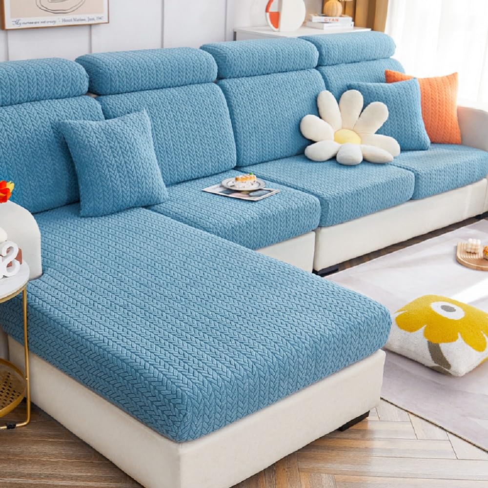 Yoovat Sofa Covers Soothing Home Sofa Covers Sofa Hero Covers Couch Cushion Covers for Dogs Stretch Couch Covers Slipcovers for Couches and Sofas (Wheat-Ocean Blue,Chaise Cover)