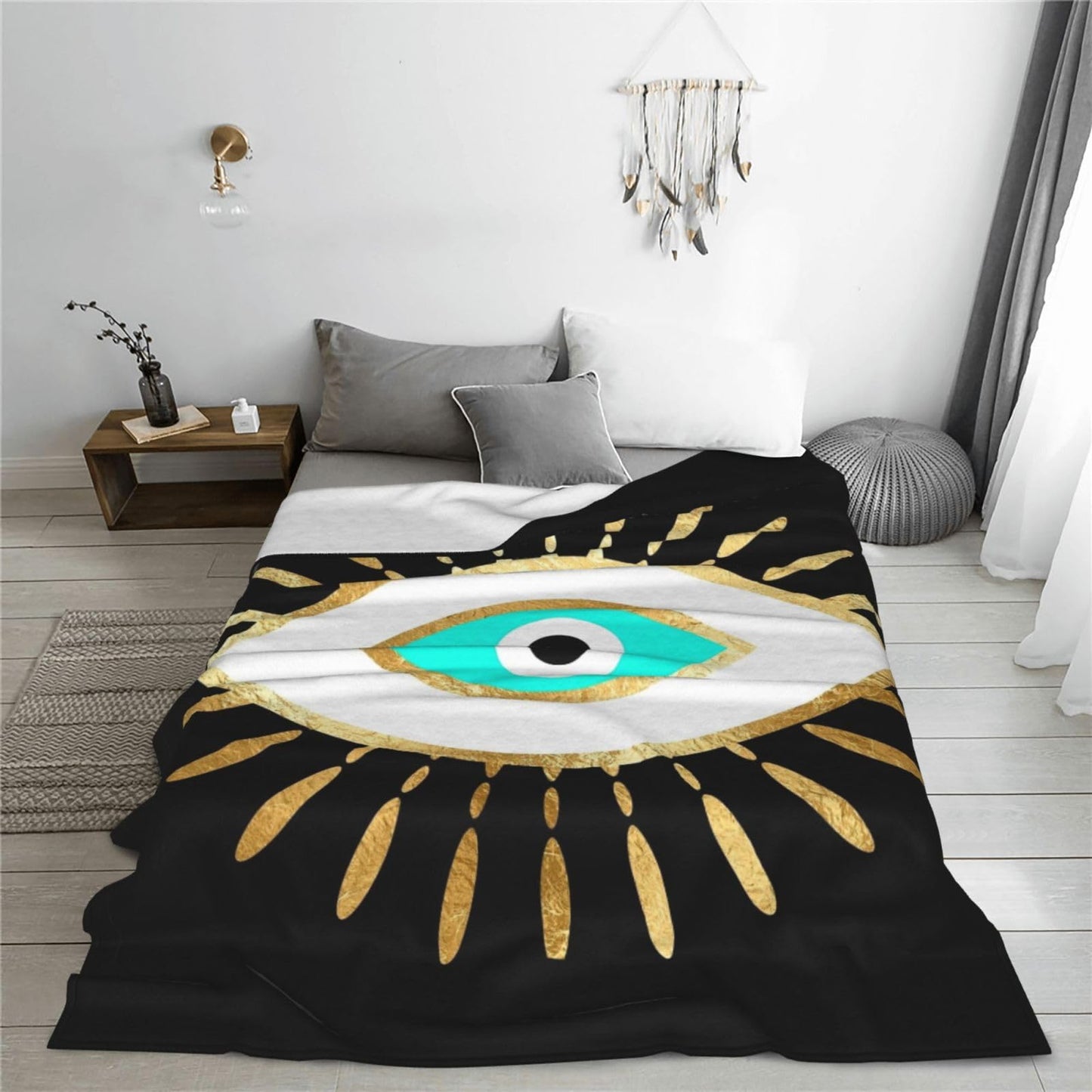 Hamsa Evil Eye Gold Foil Print Throw Blanket 50"X40" Lightweight Flannel Throws Blankets for Couch Bed Sofa Living Room Bedroom Home Decor,Soft Cozy Fluffy Fuzzy Plush Blanket for All Season