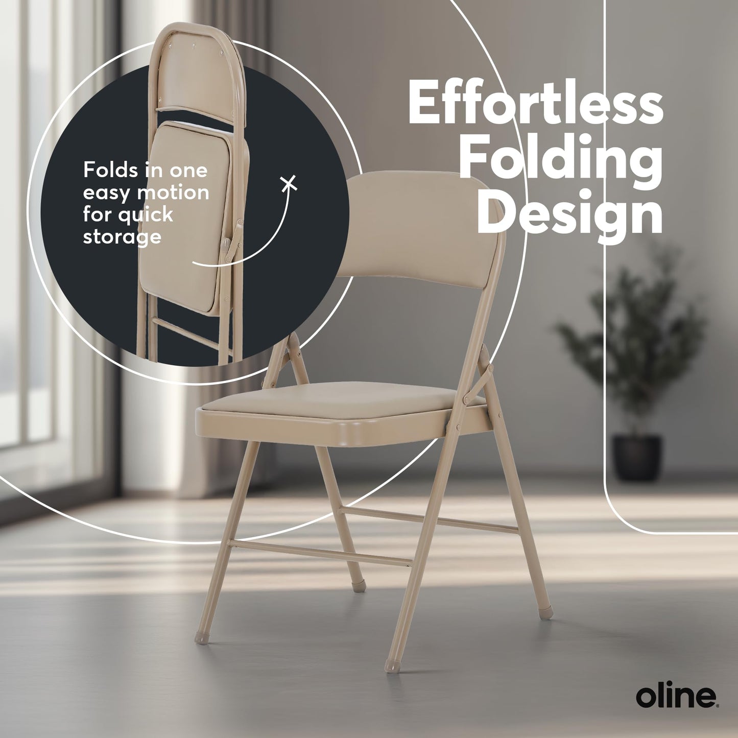 Oline Vinyl Folding Chairs, Padded Vinyl Cushion Chairs with Durable Metal Frame, Indoor Outdoor Stackable Foldable Guest Chairs for Office Wedding Kitchen Dining, 330lb Capacity (Khaki, 6 Pack)