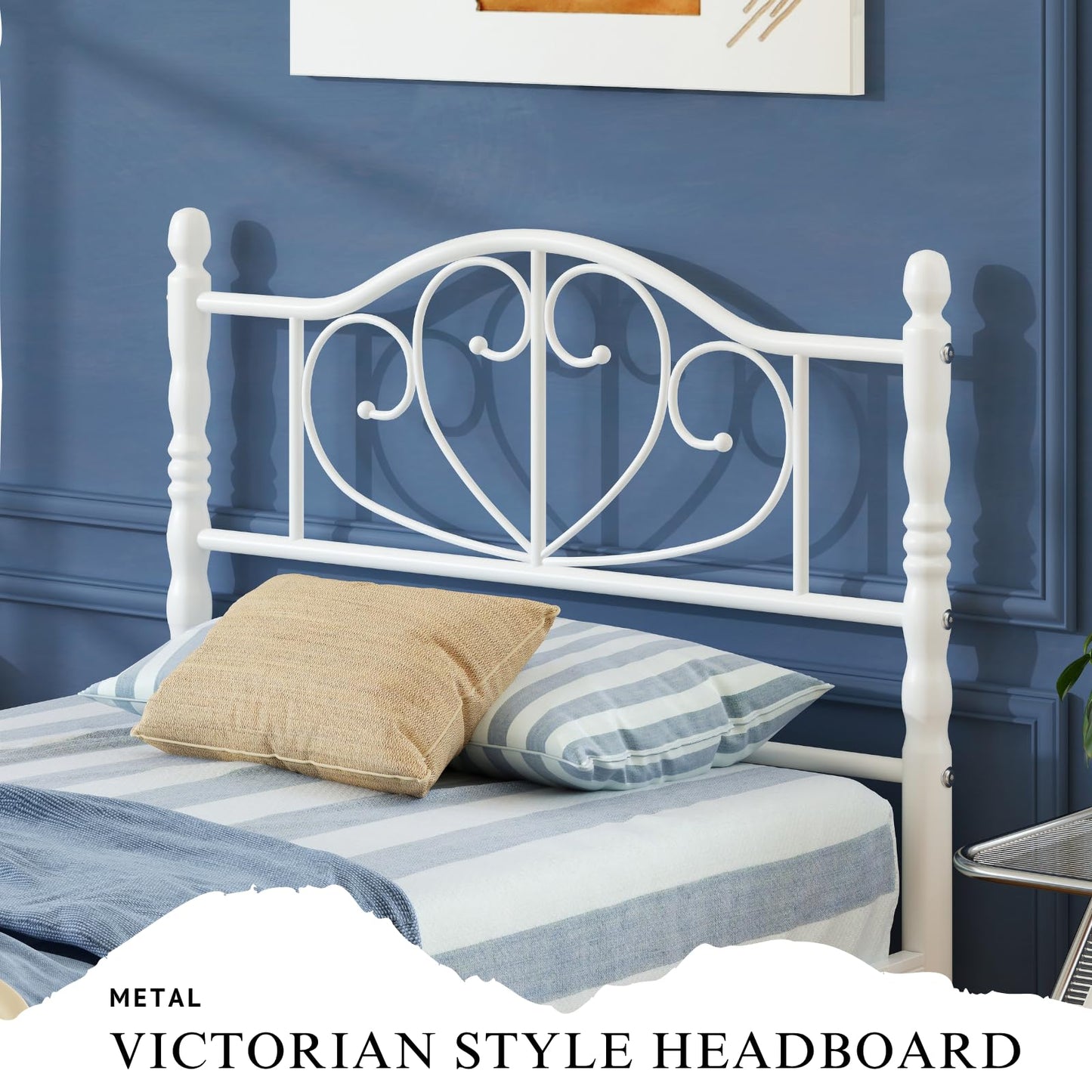 Goltriever 12 Inch Twin Platform Bed Frame with Victorian Style Headboard and Footboard, Heavy Duty Metal Bed Frame No Box Spring Needed, Noise Free, Easy Assembly, White