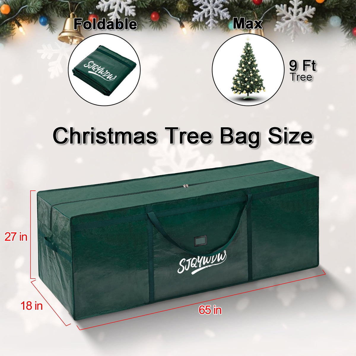 SJQYWDW Christmas Tree Storage Bag 9ft for Xmas Trees - Green