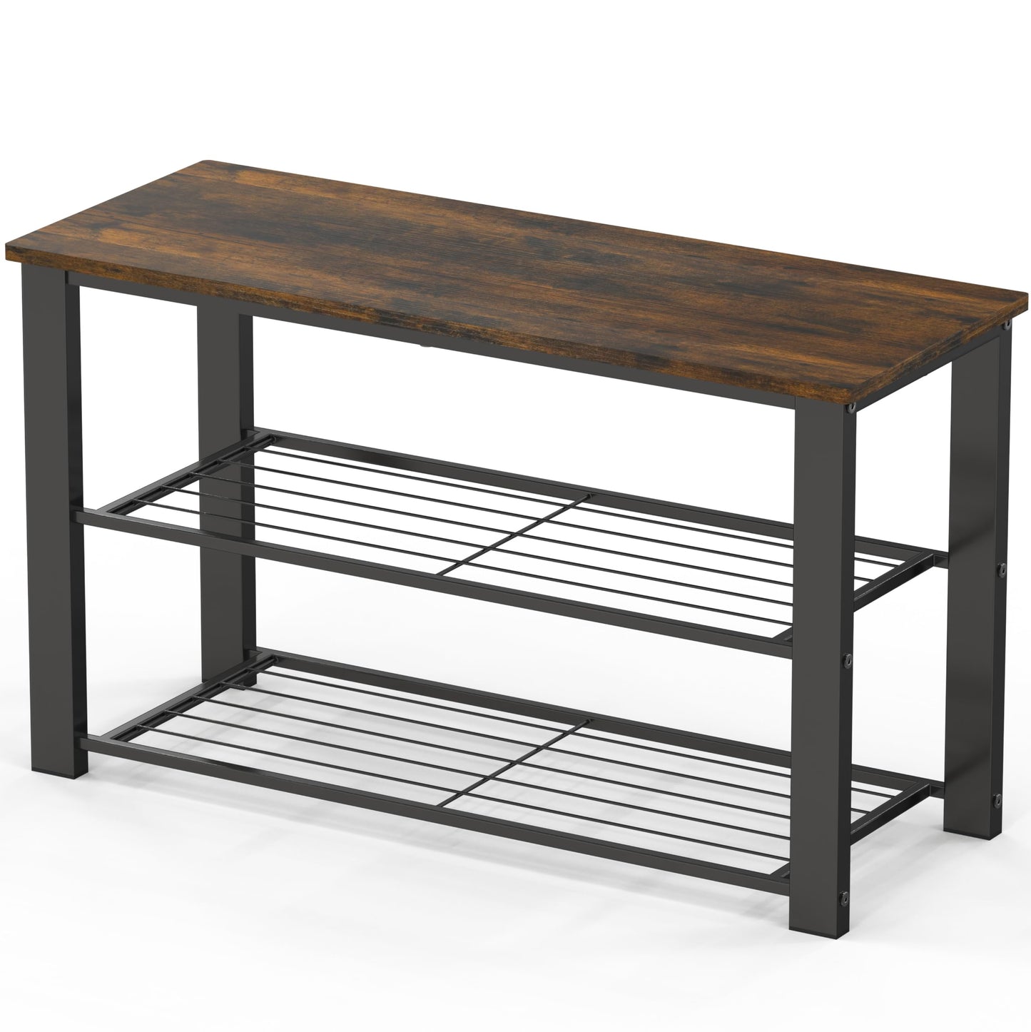Simple Houseware Wood Top Shoe Storage Bench for Entryway, Rustic Brown