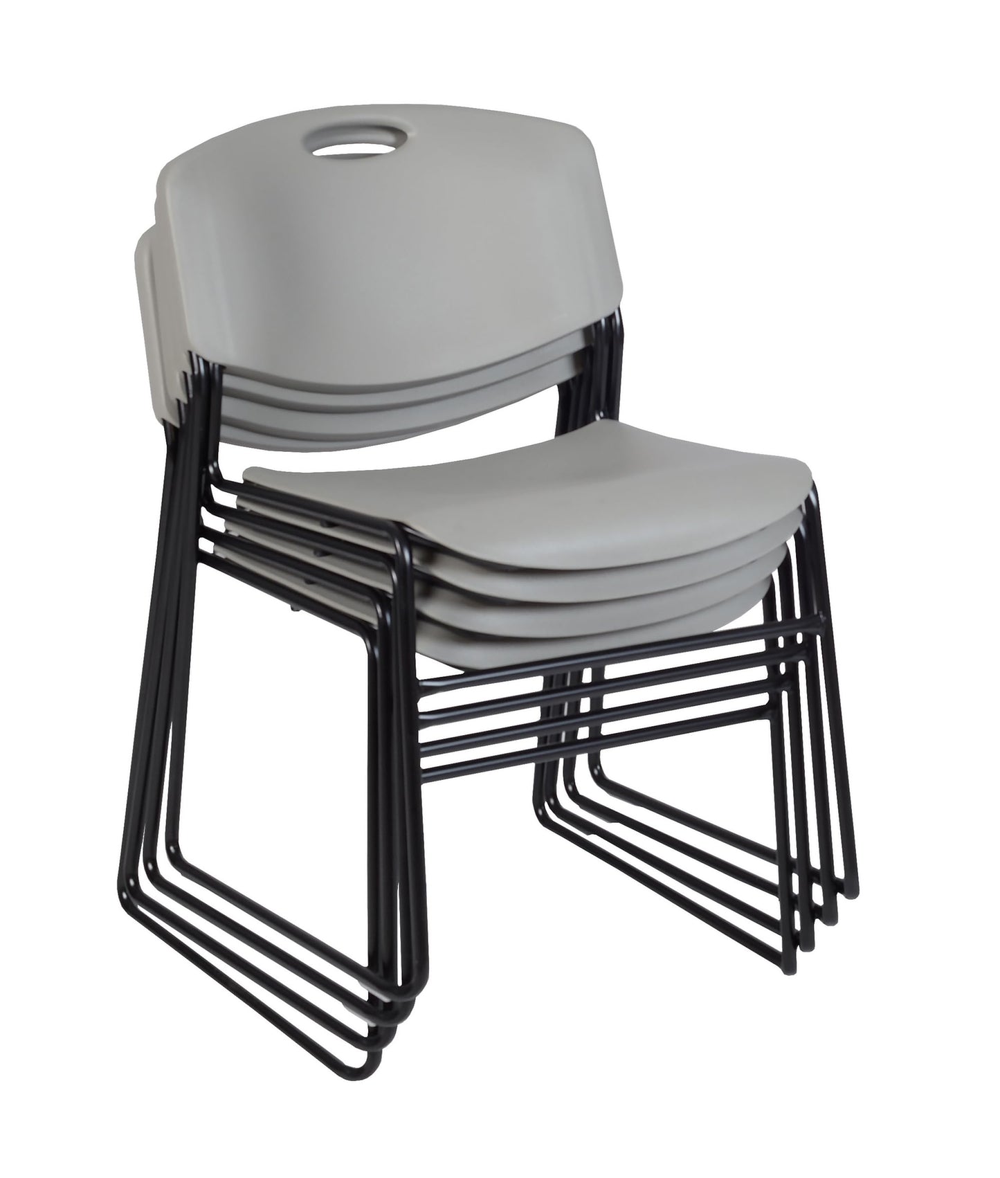 Romig Pillar 48 in. Square X-Base Breakroom Table- Grey & 4 Zeng Stack Chairs- Grey