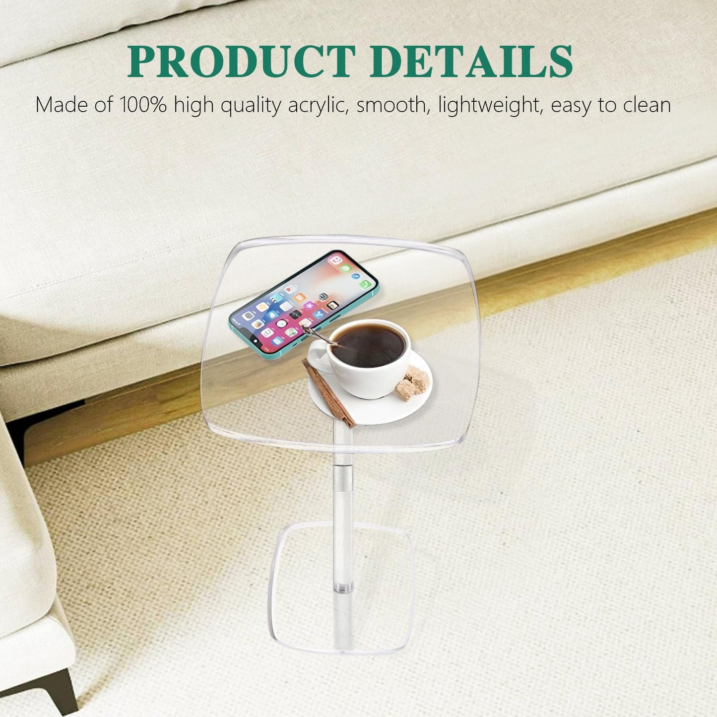 Chihutown Square Drink Table, 10" Lx10 Wx21.6 H Acrylic Side Table for Small Spaces, Clear Pedestal Side Table, Cocktail Martini Table for Living Room, Bedroom, Sofa, Chair, Clear