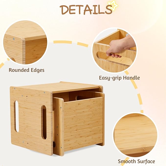 Montessori Table and Chair Set, Bamboo Wood Weaning Table and Chair Set