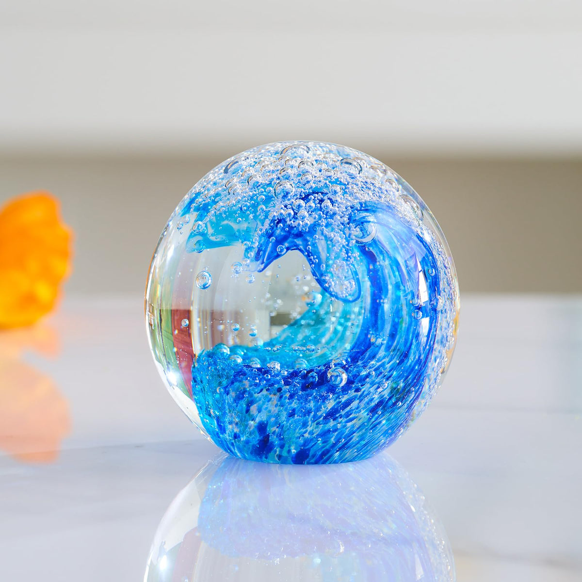 XLSJGYP Crystal Ball Blown sea Glass Art Ornament Collectible Paperweight Figurines Spere Statues for Home Office Decor a Gift for Ocean Lovers Perfect for Men Women (Sky Blue-Crystal Ball)