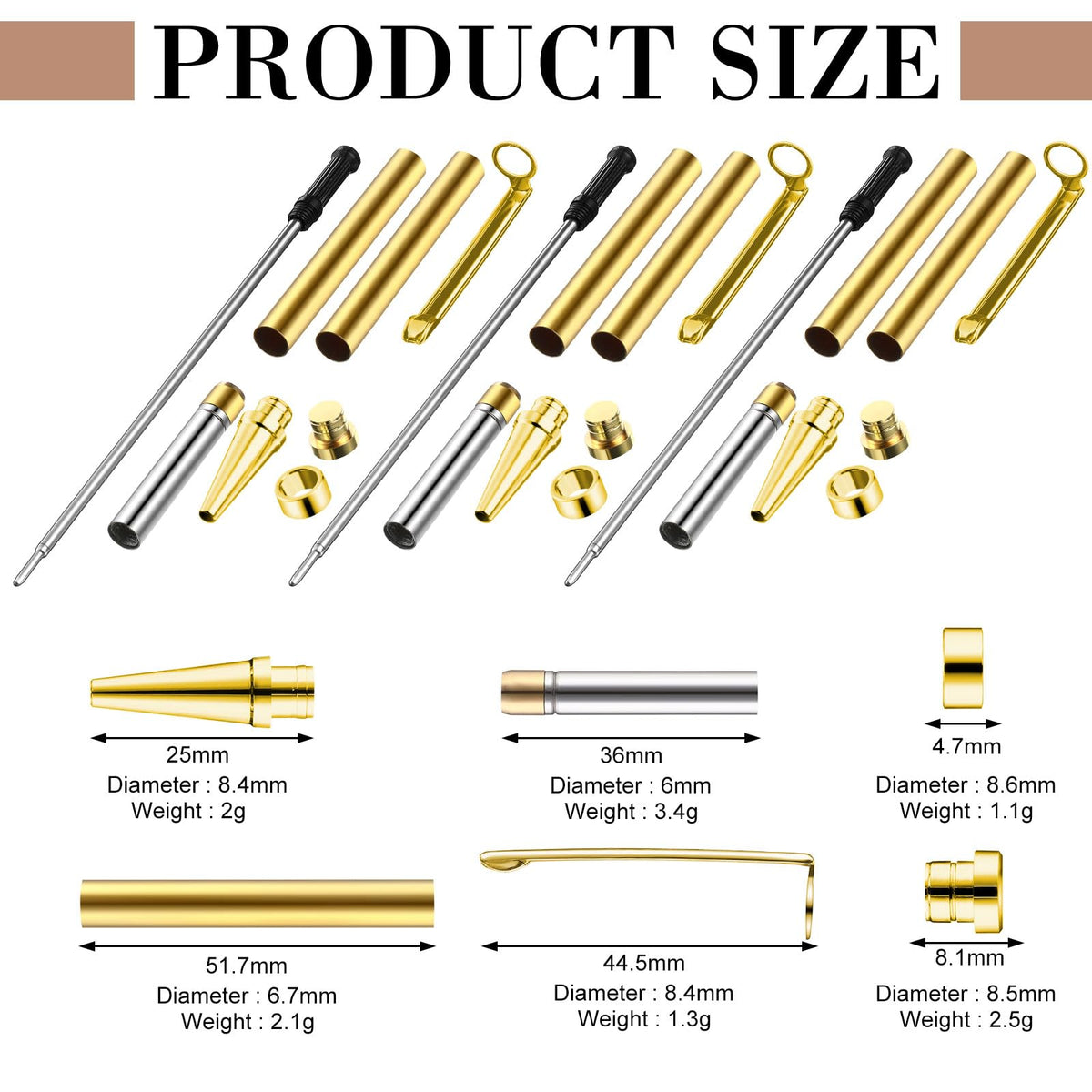 Colarr 10 Pcs Pen Kits for Wood Turning 7mm Slimline Pen Twist Kit with Refill Lathe Turning Supplies for Making Office Classroom Supplies DIY Friend Teacher Student Gifts(Gold)