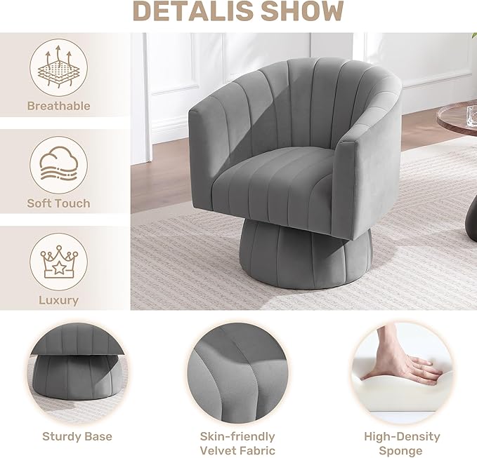 Swivel Accent Barrel Chair, Cute Comfy Small Round 360° Arm Chair. Velvet Sofa