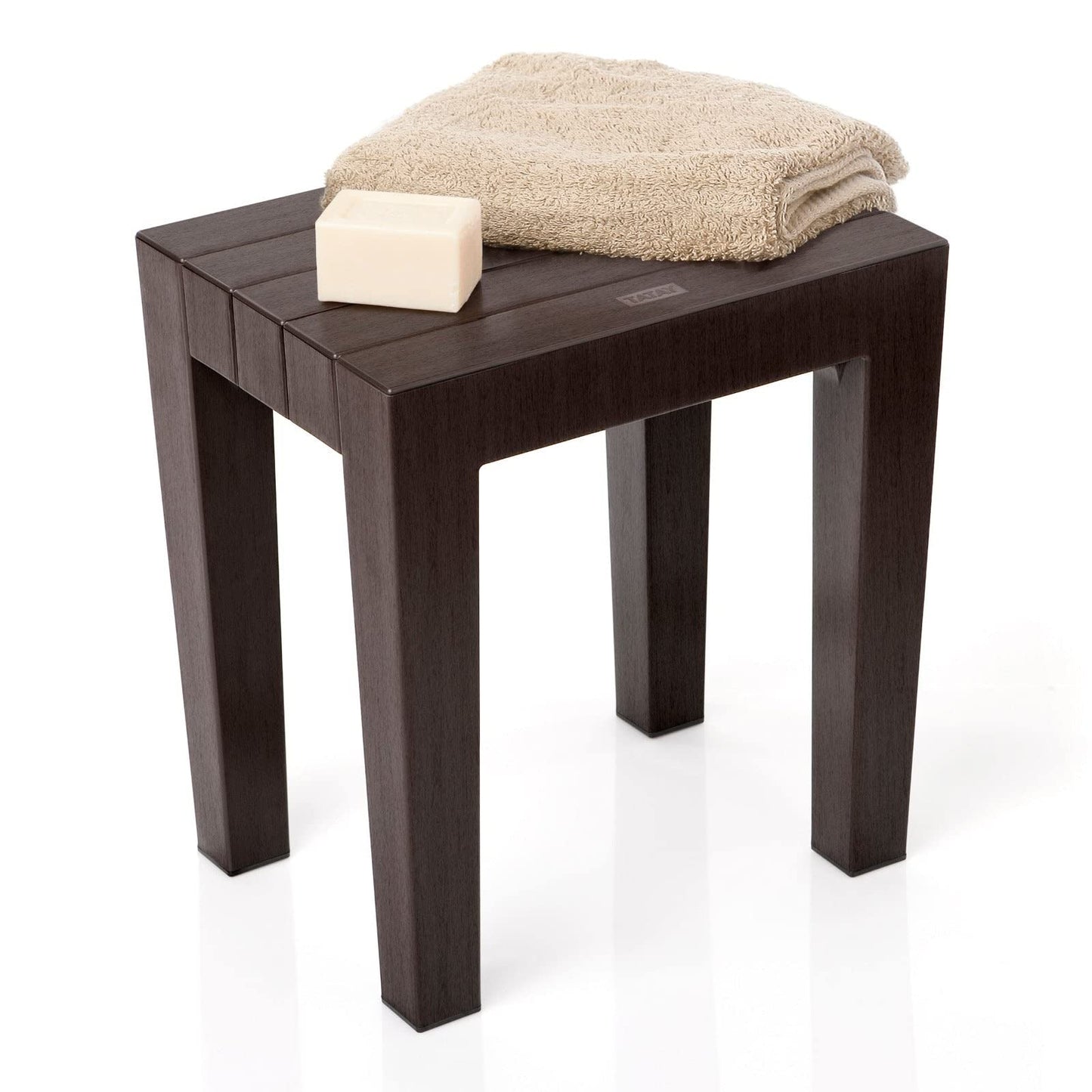 TATAY Lombok Rectangular Bench, Polypropylene, BPA Free, Wood Effect, Anti-UVA Protection, Max 130KG, Suitable for Indoor and Outdoor, Gray. Dimensions 38x29x41cm