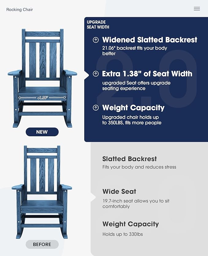 KINGYES Oversized Outdoor Rocking Chair Set of 4, All-Weather Patio Rocking