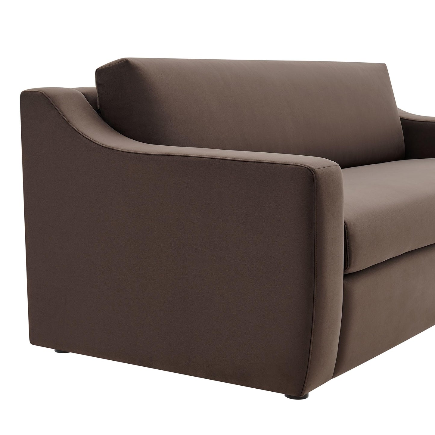 Modway Liora 87 Inch Stain-Resistant Performance Velvet Sofa in Chocolate Brown - 3 Seater Upholstered Sofa Couch for Living Room Seating - Comfy Deep Seat Sofa with Scoop Arms