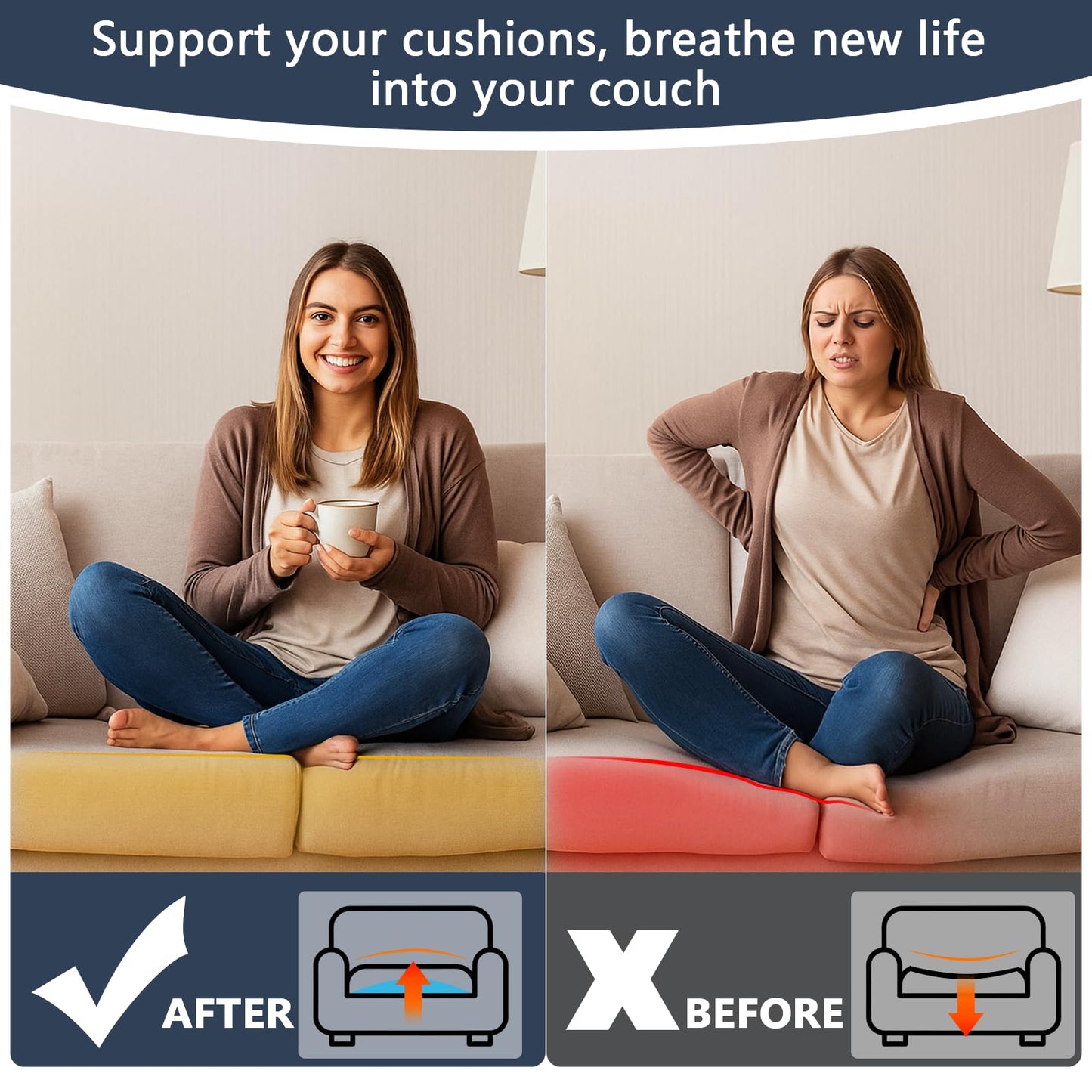 CAVENLLI Couch Cushion Support for Sagging Seats, 20”x 20”x 2” Trapezoidal Design Cushion Supports for Sagging Cushions, Perfectly Discreet Couch Support (Blue Arc, Normal)