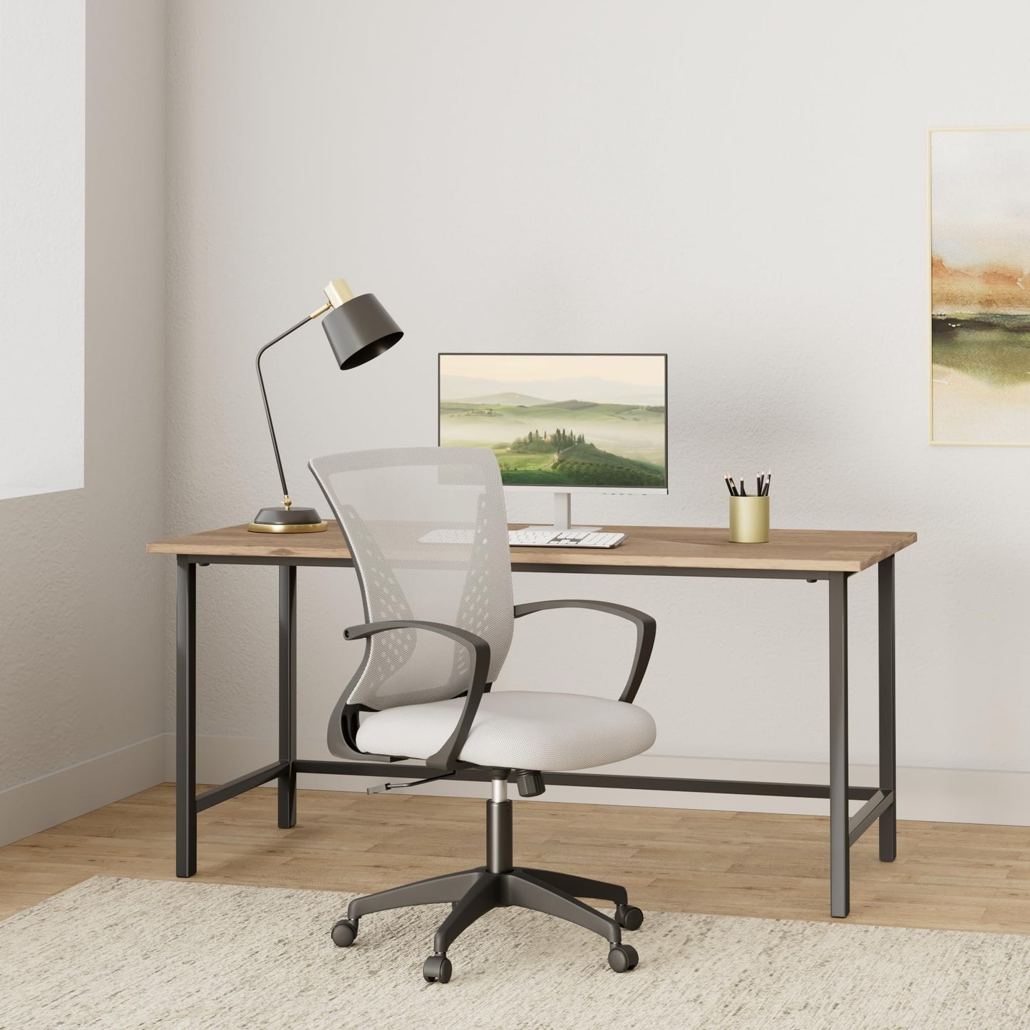 Office Chair Ergonomic Desk Chair Mesh Computer Chair with Lumbar Support Armrest Mid Back Rolling Swivel Task Adjustable Chair for Women Adults, Grey