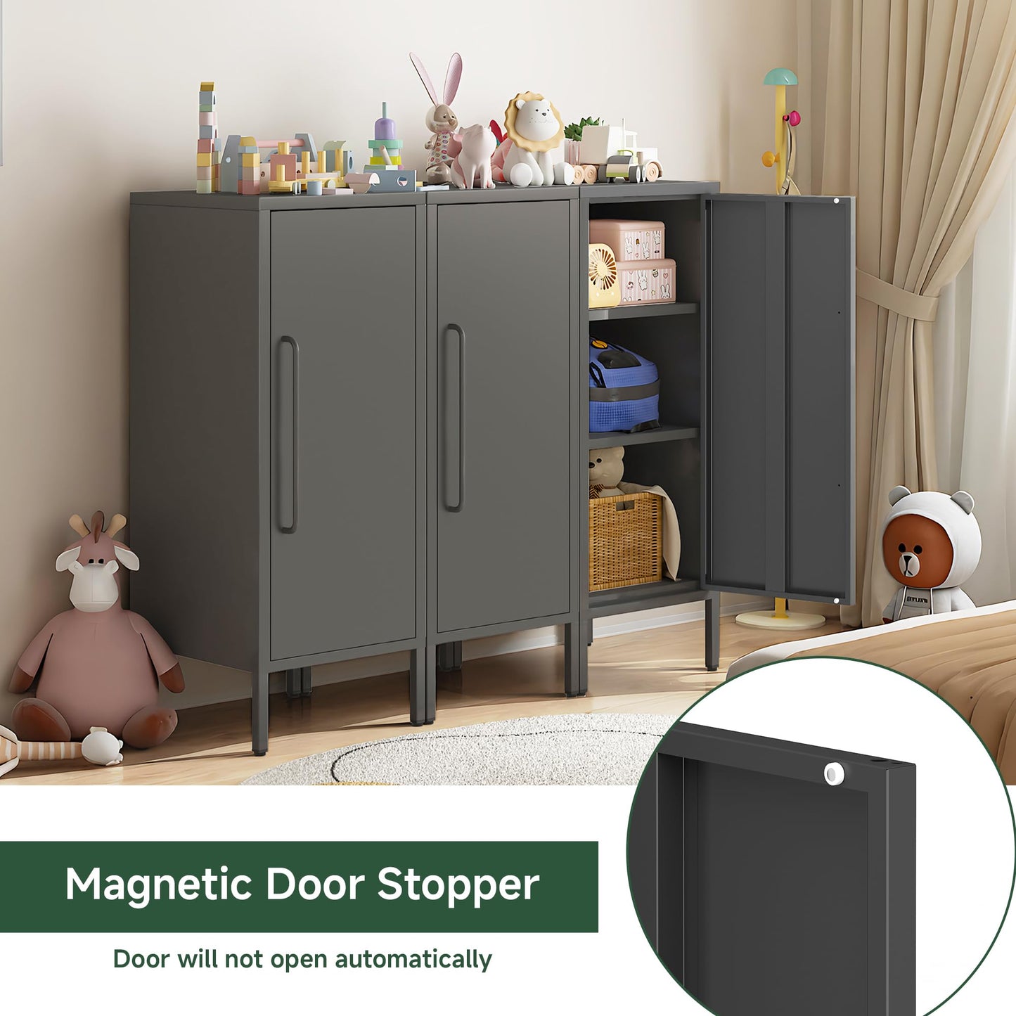 PEROKIER Metal Storage Cabinet with Door & 2 Adjustable Shelves 39.5” Small Storage Cabinet with Magnetic Closure for Home Office Garage Kitchen (Black)