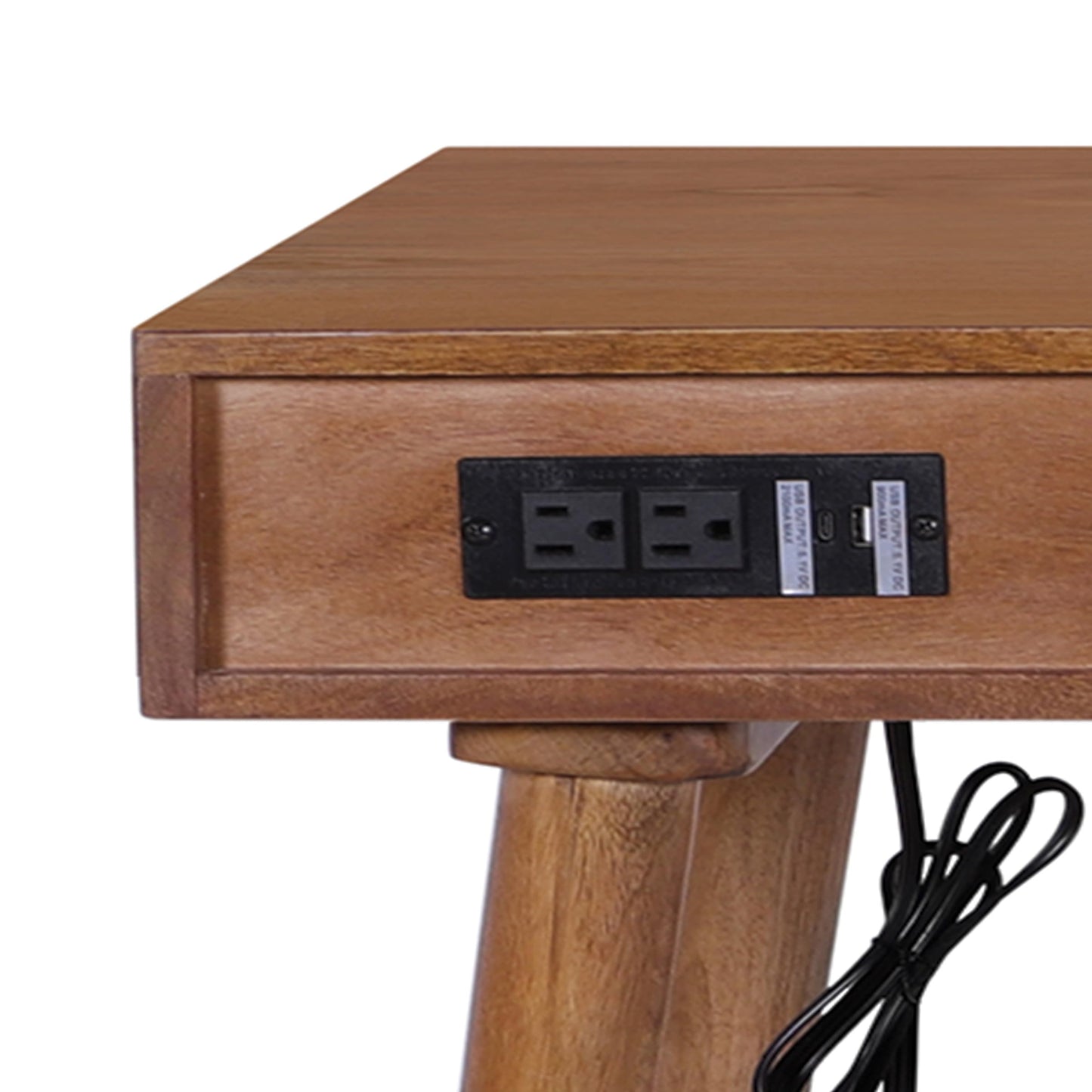 Casartis Living Ella Cane Solid Wood Desk w/Built-in-Outlet (Walnut)