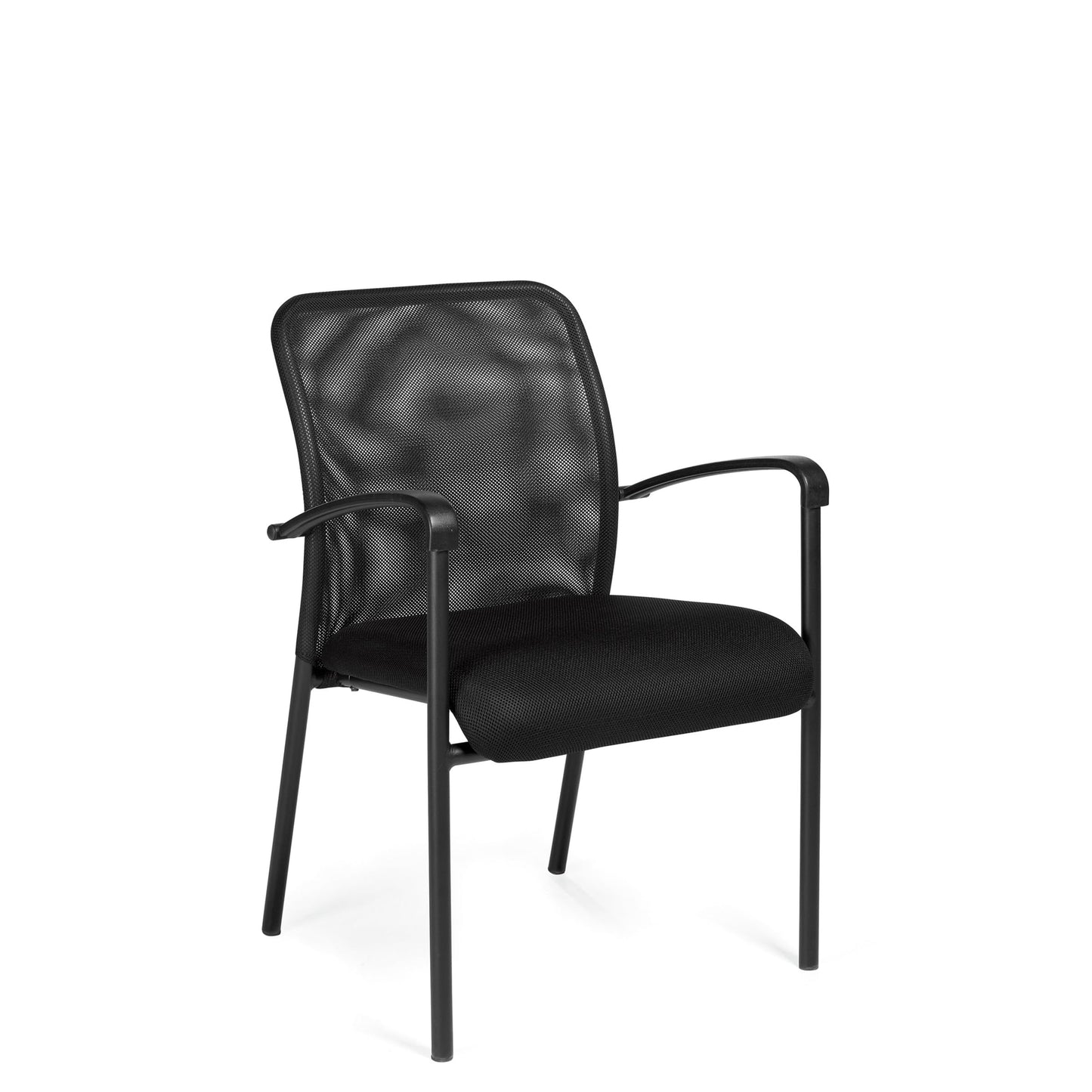 Heavy Duty Mesh Back Guest Chair, Breathable Mesh Seat, Waterfall Edge, Molded Arms, Black Four Leg Frame, GREENGUARD Certified Office Chair