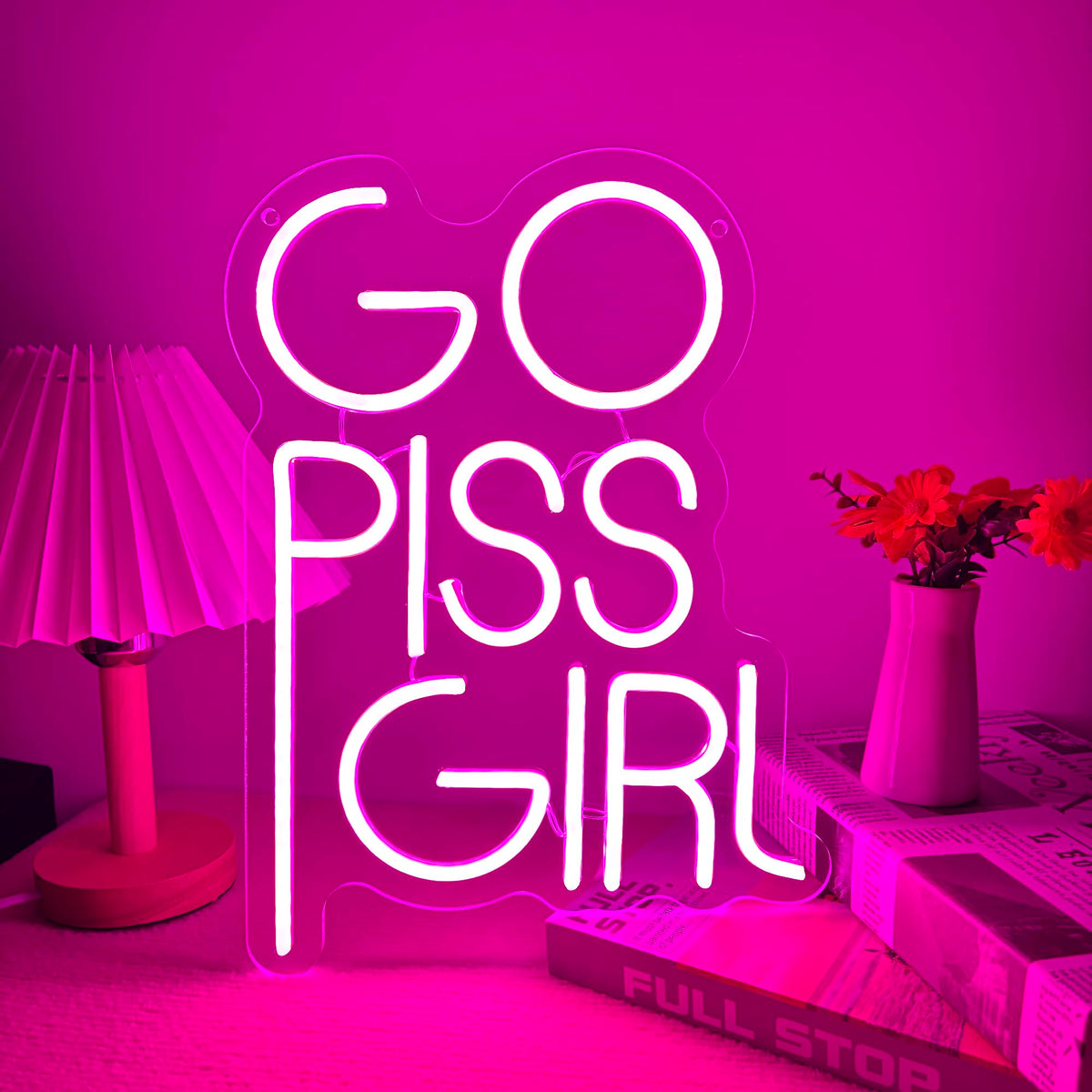 GO PISS GIRL Neon Sign Funny Dimmable LED Light Up Sign Pink Aesthetic Pop Culture Wall Decor for Dorm Room, College Apartment, Bathroom, Party, Birthday Gift, USB Powered(14.5 * 10.6in)