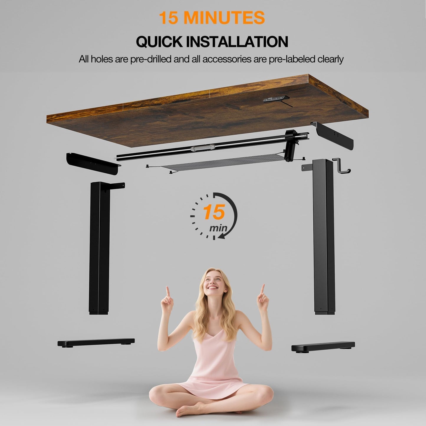 Acrolix Electric Standing Desk, Height Adjustable Home Office Desk with Memory Presets & Cable Management,Rustic Brown Sit Stand Desk for Work from Home, Ergonomic Computer Desk (48" x 24")