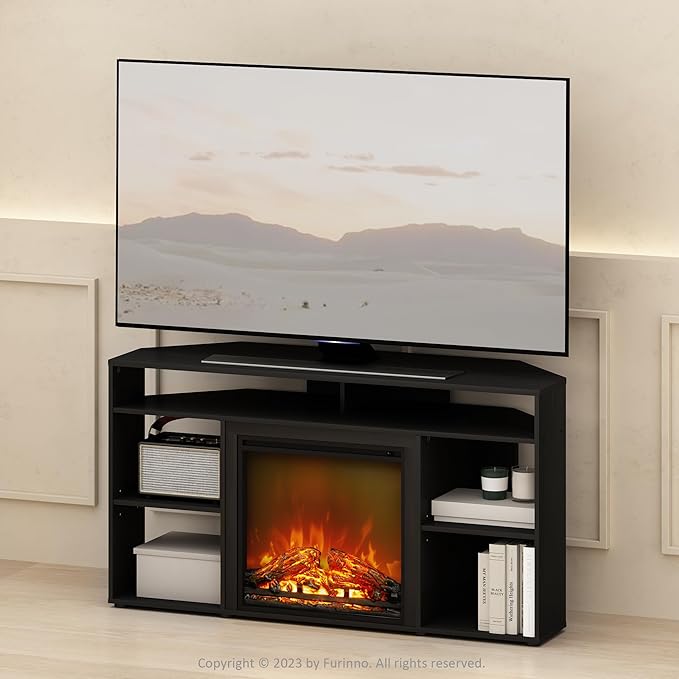 Furinno Jensen Fireplace TV Stand, NO Heat Decorative Electric Fireplace Corner