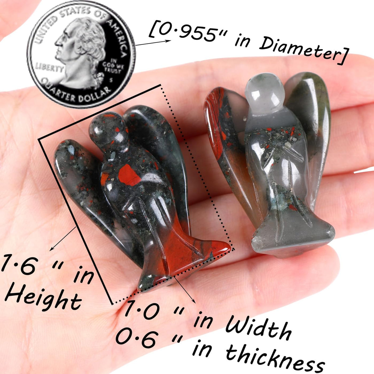 QINJIEJIE African Bloodstone Crystals Angel Decor Peace Statue Stone Guardian Angel Healing Hand Carved Gemstones Cute Pocket Figurines Room Office Desk Decorations Gifts for Women