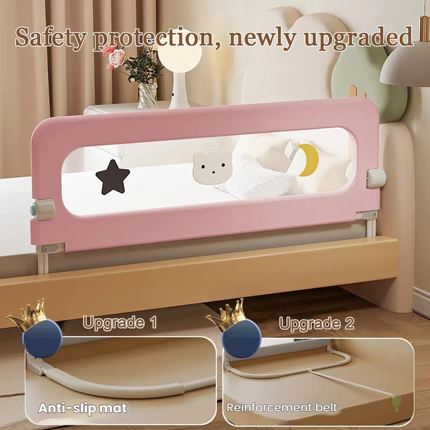 HIQNWTO Bed Rail for Toddlers, Foldable Baby Bed Rail Guard, Adjustable, Safety, Convenient, Guard Rails with Twin, Full, Queen& King Size (Gray Cartoon, 71inch)