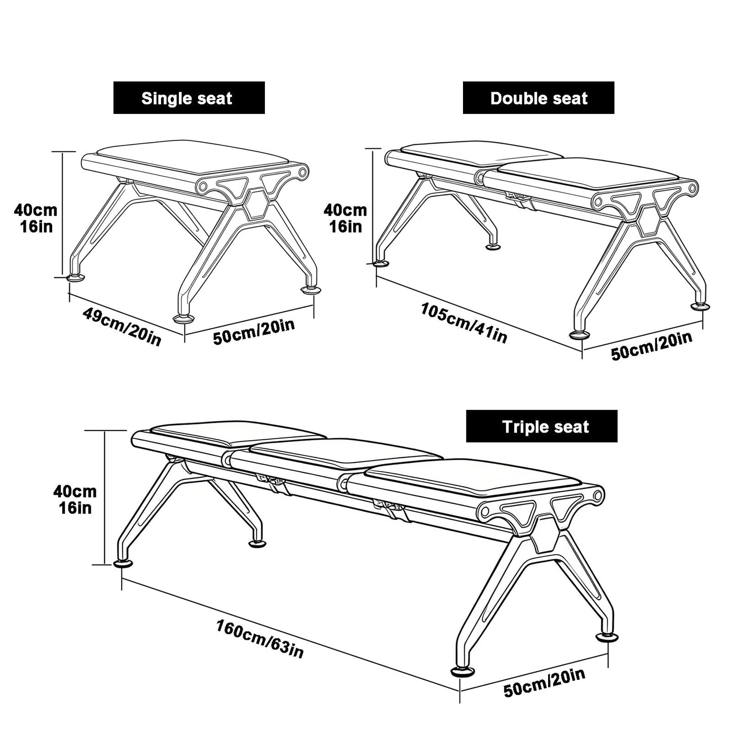 Reception Bench, PU Waiting Room Chair, Guest Chair for Hospital, Salon & Conference, Modern 16" Tall Seating, Durable & Stylish Visitor Furniture