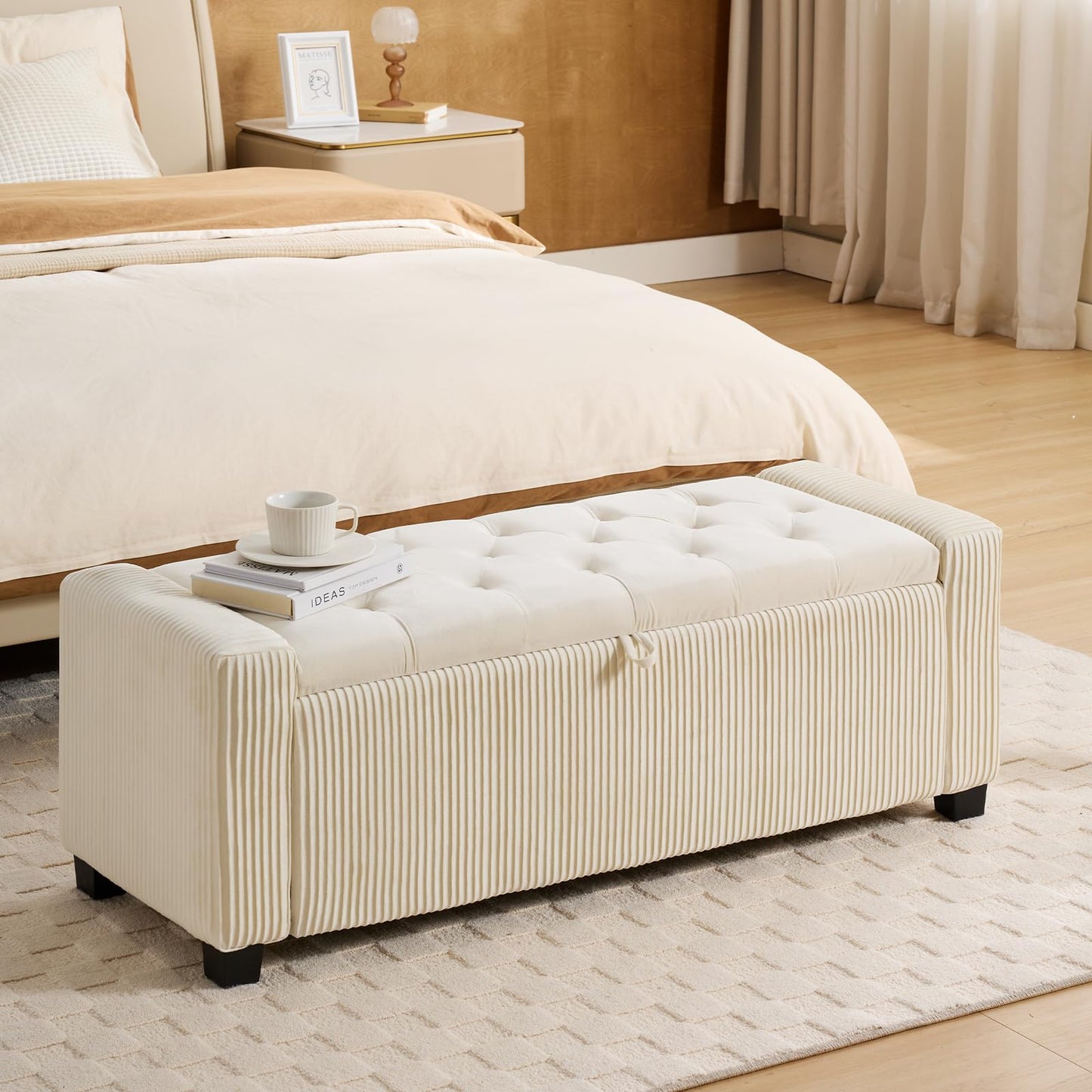 2BYF Storage Ottoman Bench, Bench for Bedroom End of Bed, Ottoman with Storage for Living Room and Entryway (Velvet White)