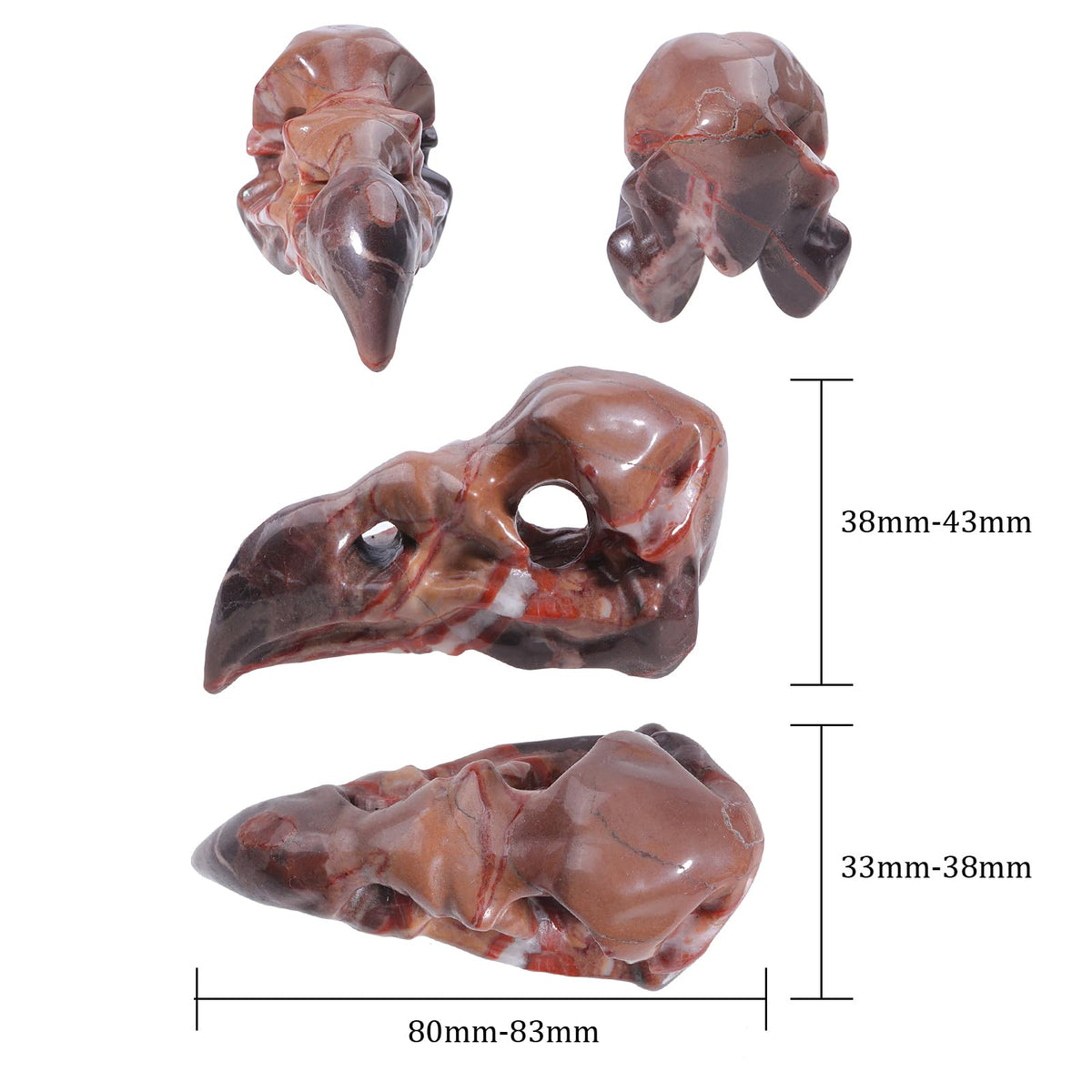TUMBEELLUWA 3.15 Inch Carved Crystal Raven Head Skull Statue Natural Bloodstone Small Animal Figurines Gothic Desk Decor for Home Office